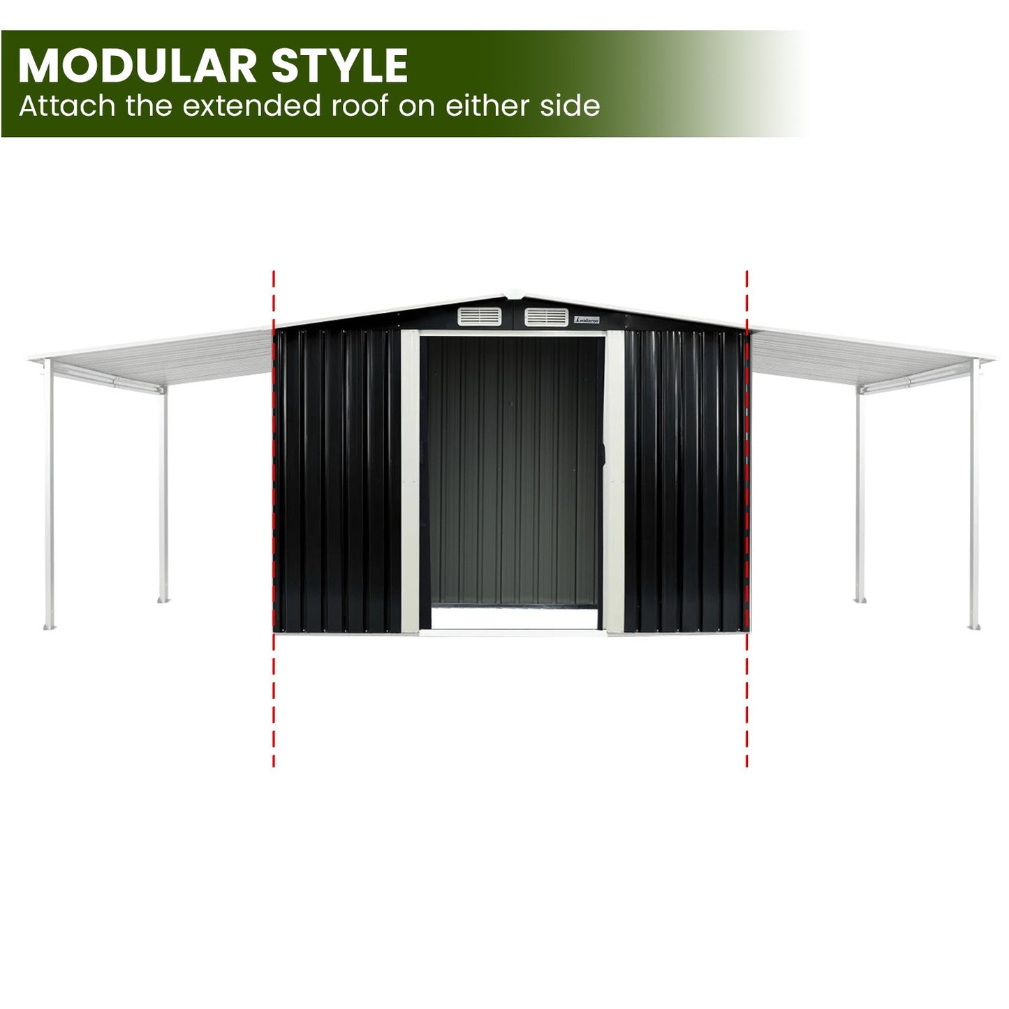 Wallaroo 6x8ft Zinc Steel Garden Shed with Open Storage - Black V240-GSS-BSW-68O-BK