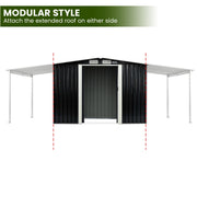 Wallaroo 6x8ft Zinc Steel Garden Shed with Open Storage - Black V240-GSS-BSW-68O-BK