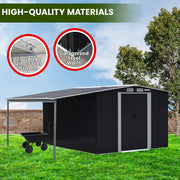 Wallaroo 6x8ft Zinc Steel Garden Shed with Open Storage - Black V240-GSS-BSW-68O-BK