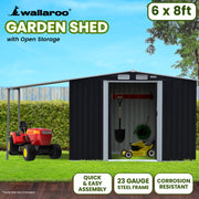 Wallaroo 6x8ft Zinc Steel Garden Shed with Open Storage - Black V240-GSS-BSW-68O-BK