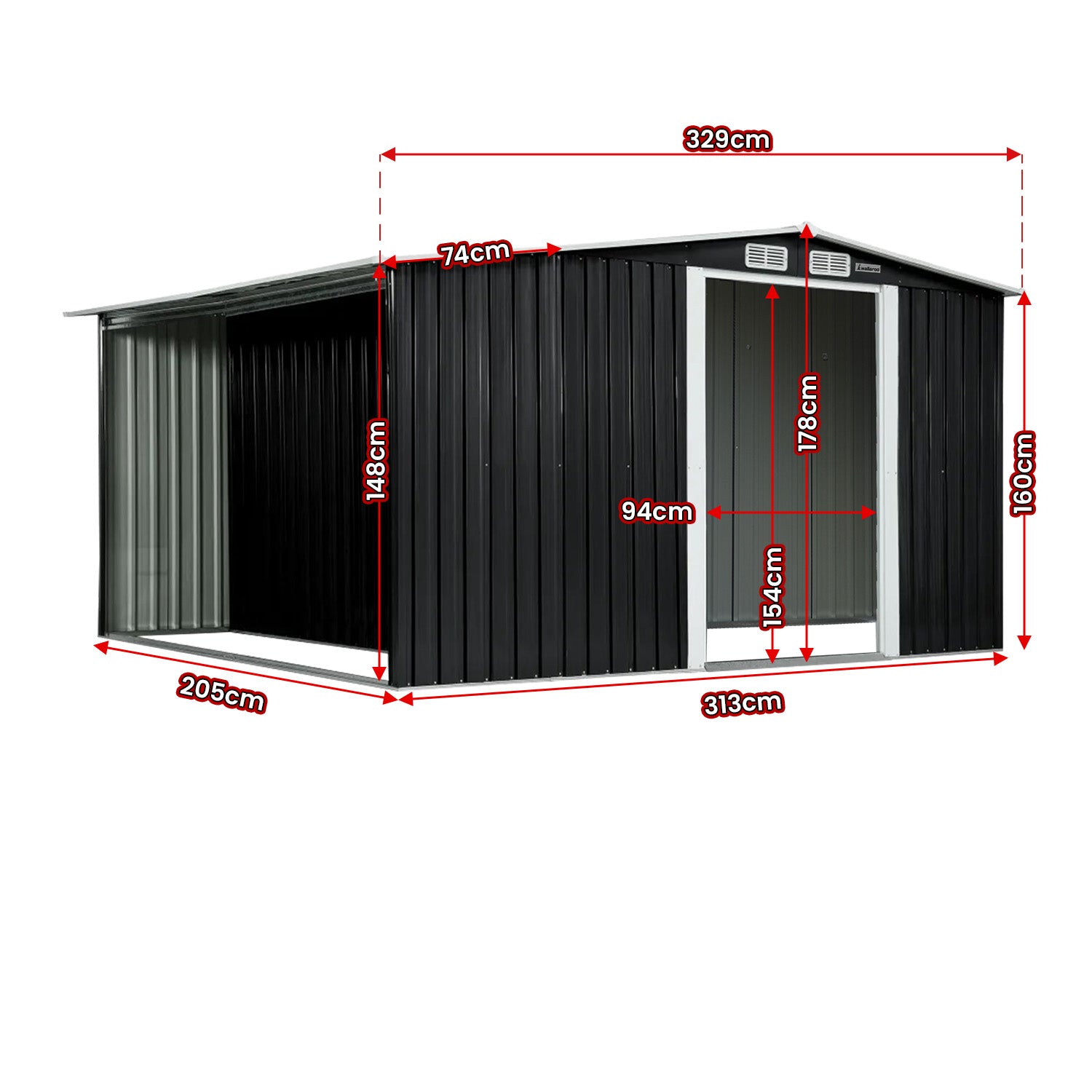 Wallaroo Garden Shed with Semi-Close Storage 6*8FT - Black V240-GSS-BSW-68S-BK