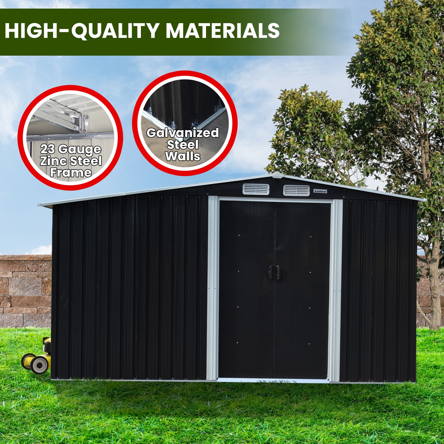Wallaroo Garden Shed with Semi-Close Storage 6*8FT - Black V240-GSS-BSW-68S-BK