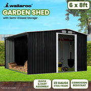 Wallaroo Garden Shed with Semi-Close Storage 6*8FT - Black V240-GSS-BSW-68S-BK