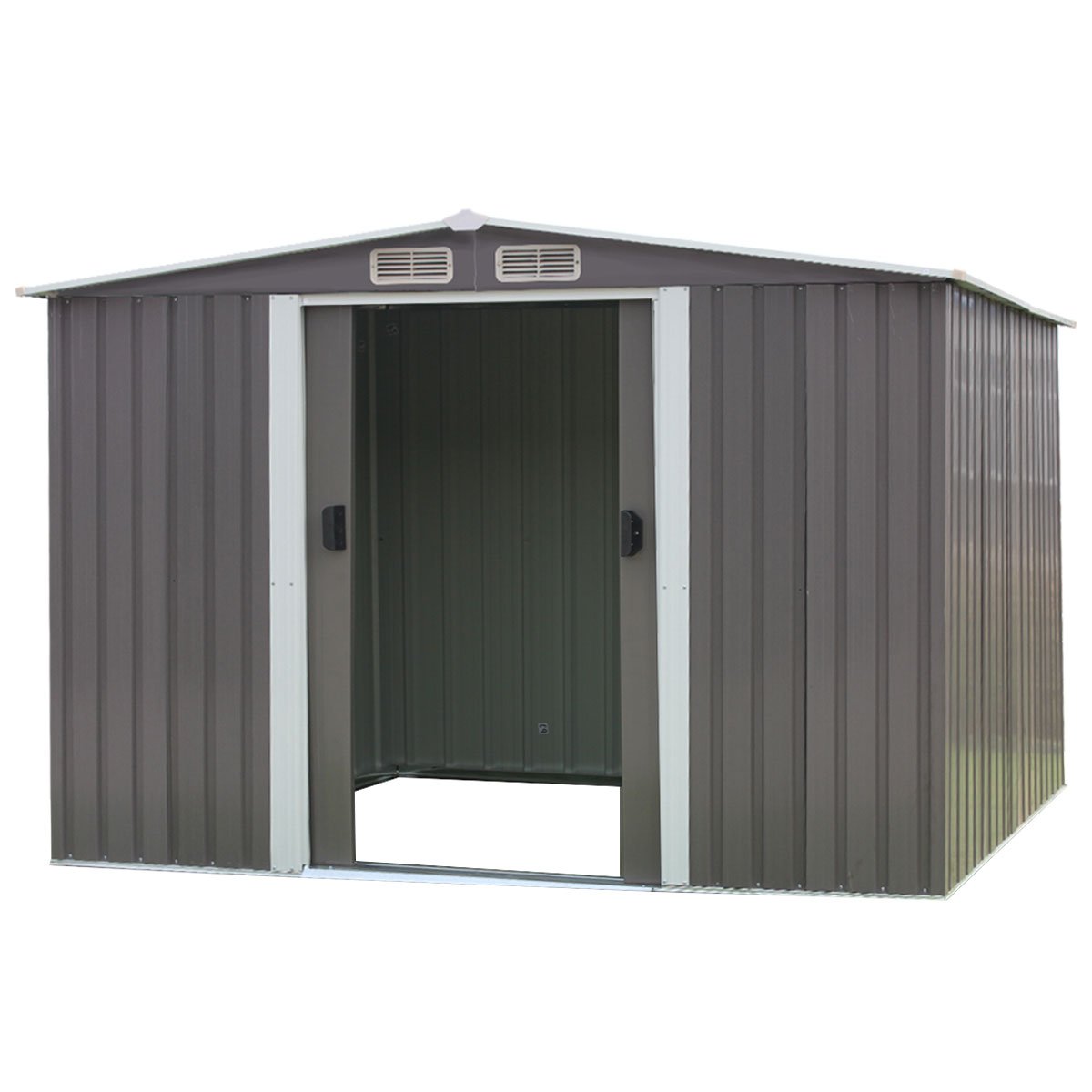 Wallaroo Garden Shed Spire Roof 8ft x 8ft Outdoor Storage Shelter - Grey V240-GSS-BSW-88N-GY