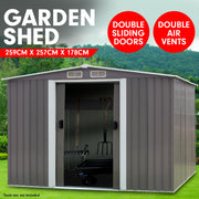 Wallaroo Garden Shed Spire Roof 8ft x 8ft Outdoor Storage Shelter - Grey V240-GSS-BSW-88N-GY