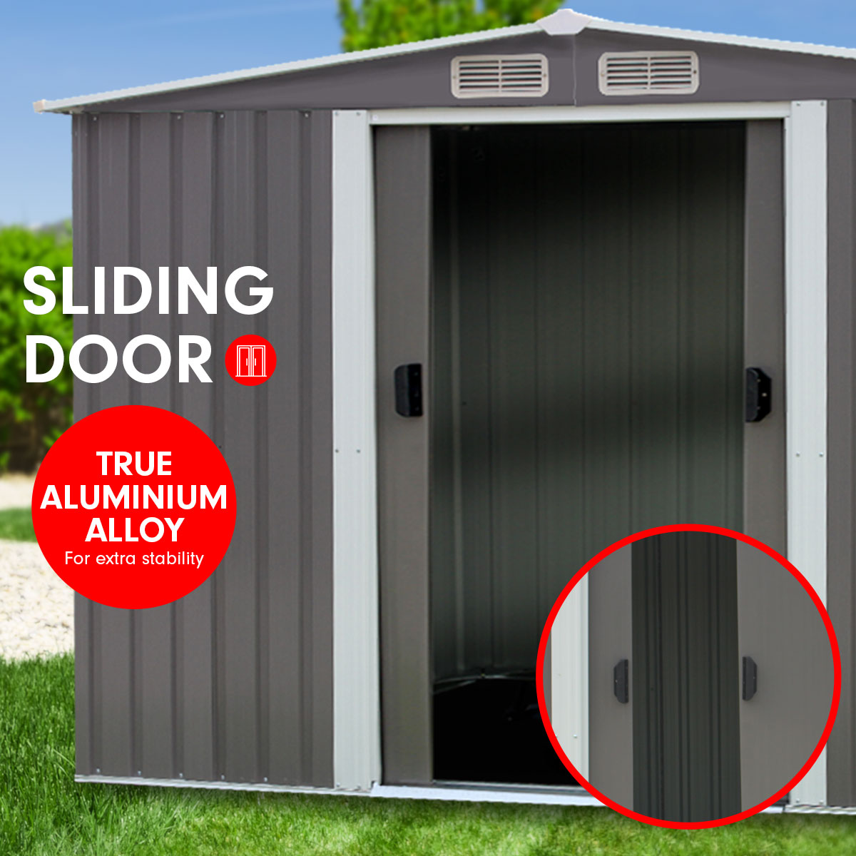 Wallaroo Garden Shed Spire Roof 8ft x 8ft Outdoor Storage Shelter - Grey V240-GSS-BSW-88N-GY