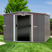 Wallaroo Garden Shed Spire Roof 8ft x 8ft Outdoor Storage Shelter - Grey V240-GSS-BSW-88N-GY