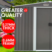 Wallaroo Garden Shed Spire Roof 8ft x 8ft Outdoor Storage Shelter - Grey V240-GSS-BSW-88N-GY