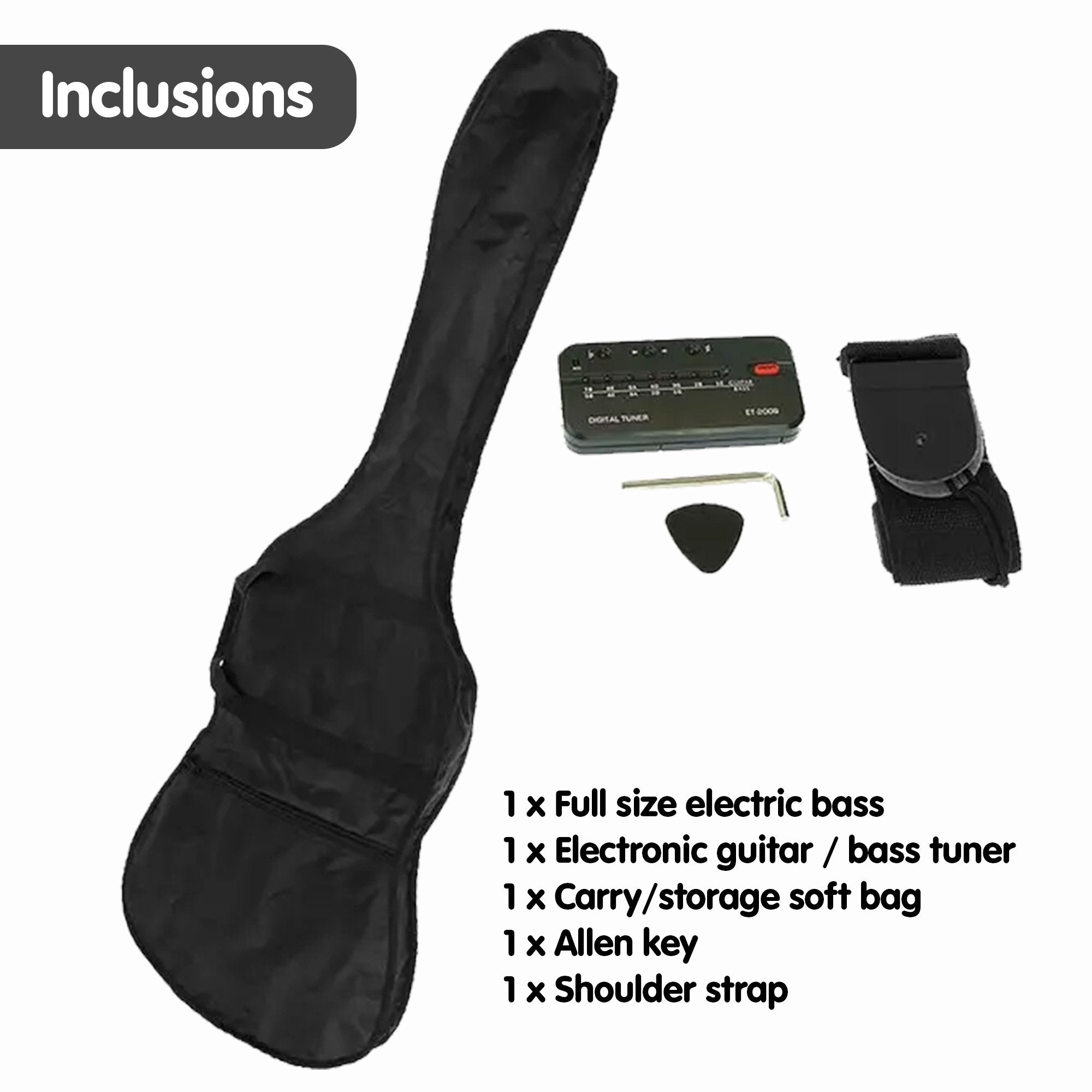 Karrera 39in Electric Guitar Bass Tuner Music 4-String Instrument Full Size Black V240-GTR-JB2-15W-BK