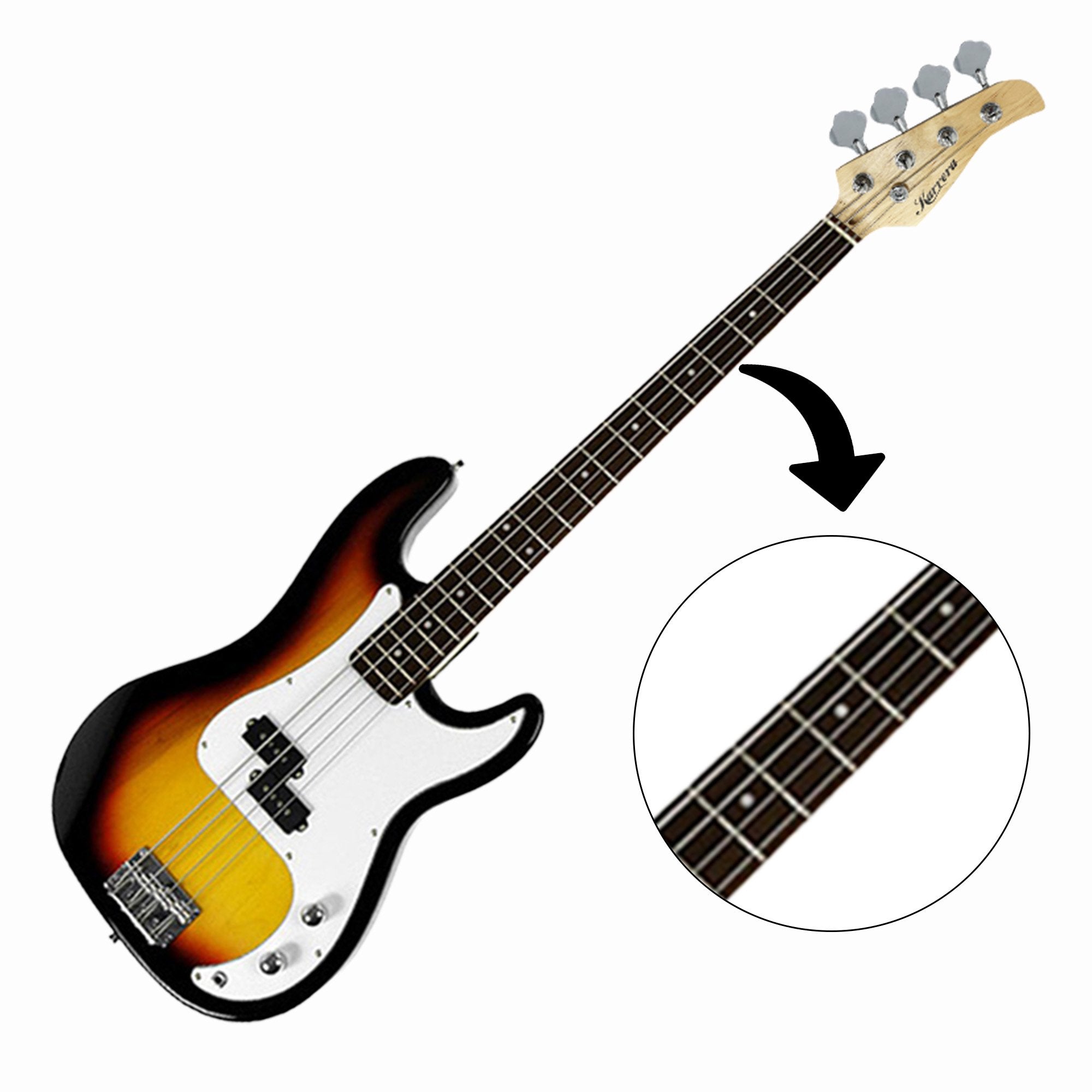 Karrera 39in Electric Guitar Bass Tuner Music 4-String Instrument Full Size Sunburst V240-GTR-JB2-15W-SB