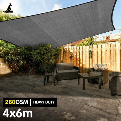 Wallaroo 280gsm Outdoor Sun Shade Sail Canopy Grey - 4m X 6m V240-GYSS-280-4X6