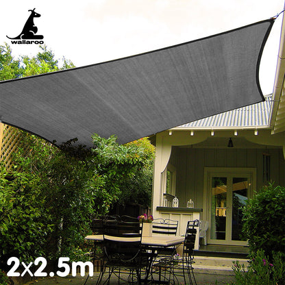 Wallaroo Outdoor Sun Shade Sail Canopy Grey Rectangle 2 x 2.5M V240-GYSS-2X25
