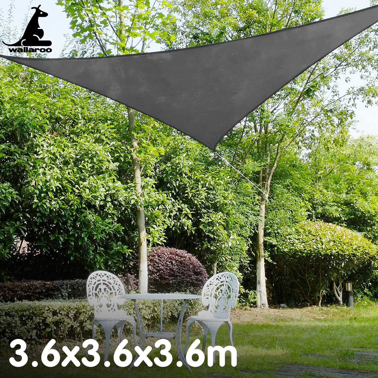 Wallaroo Triangle Shade Sail 3.6 x 3.6 x 3.6M - Grey V240-GYSS-36-TRI