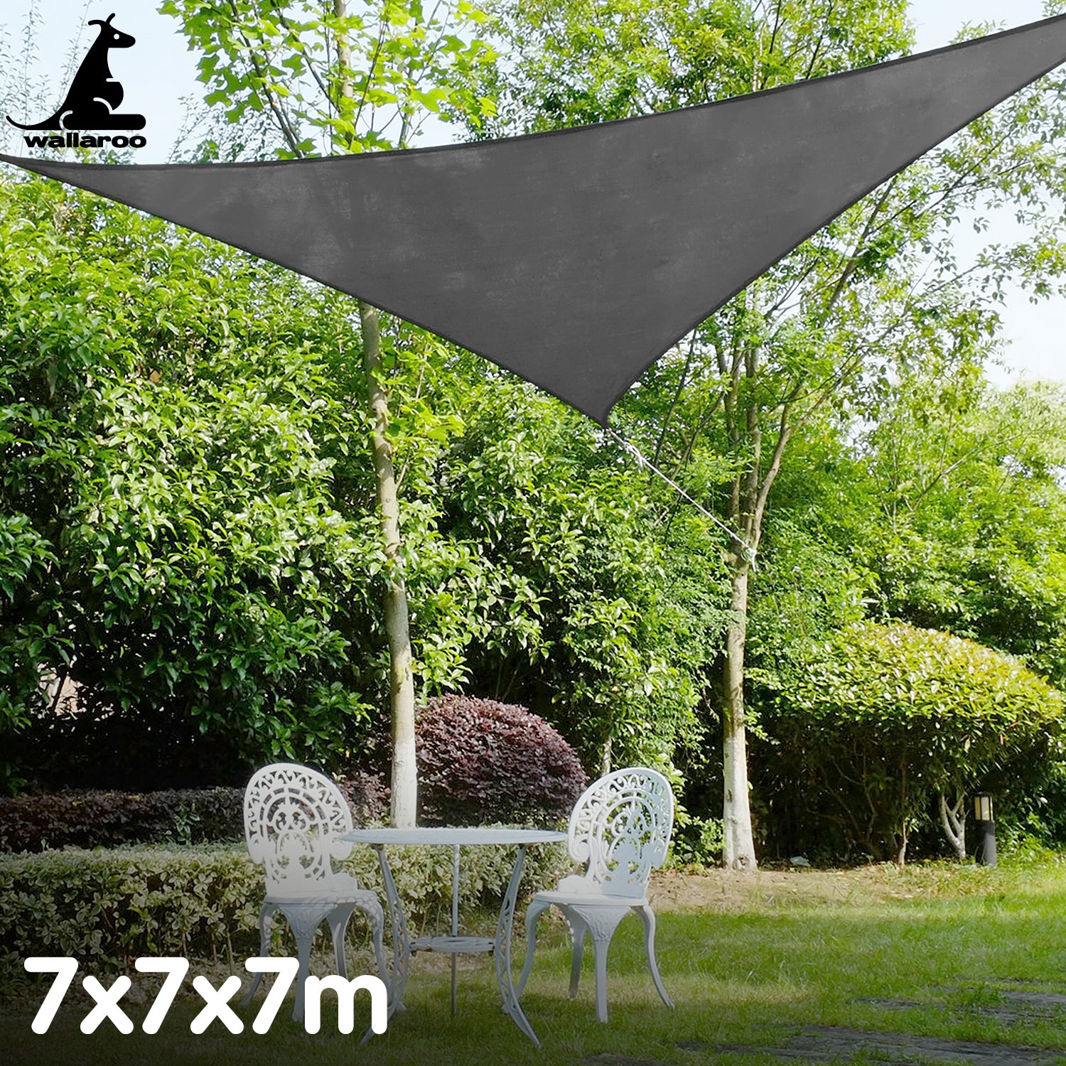 Wallaroo Outdoor Sun Shade Sail Canopy Grey Triangle 7 x 7 x 7M V240-GYSS-777