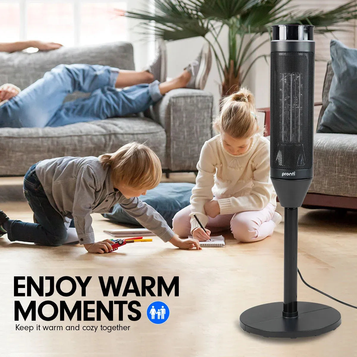 Pronti Electric Tower Heater 2000W Ceramic Portable Remote - Black V240-HEA-PCT-67HL-BK