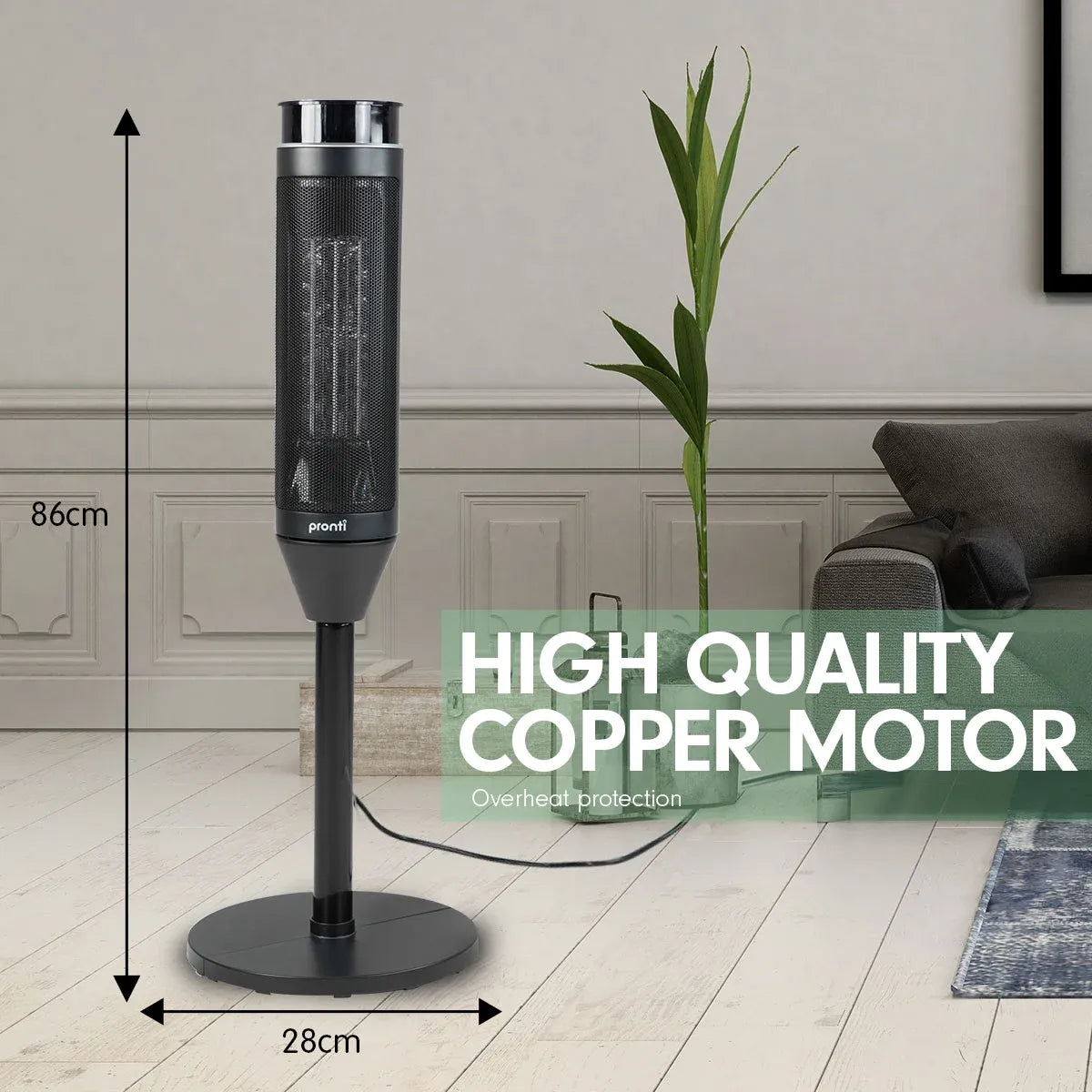Pronti Electric Tower Heater 2000W Ceramic Portable Remote - Black V240-HEA-PCT-67HL-BK