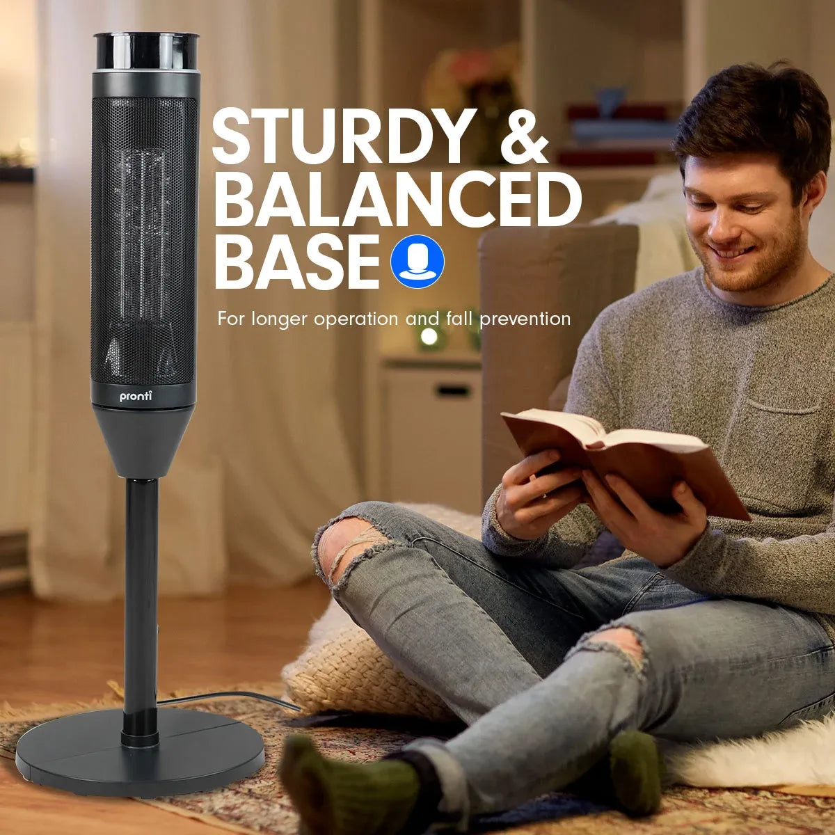 Pronti Electric Tower Heater 2000W Ceramic Portable Remote - Black V240-HEA-PCT-67HL-BK