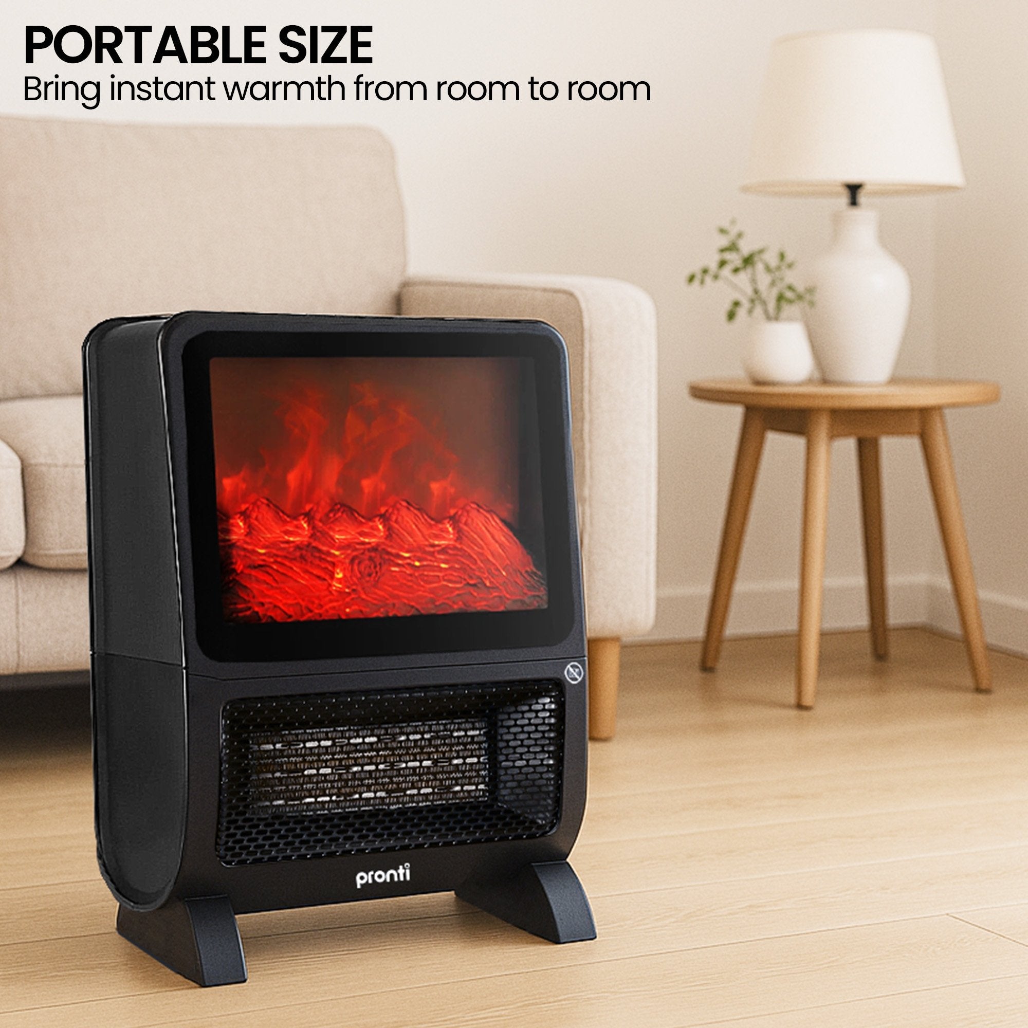 Pronti 2000W 3D Fire PTC Electric Portable Room Heater V240-HEA-TPN-TPC-RB