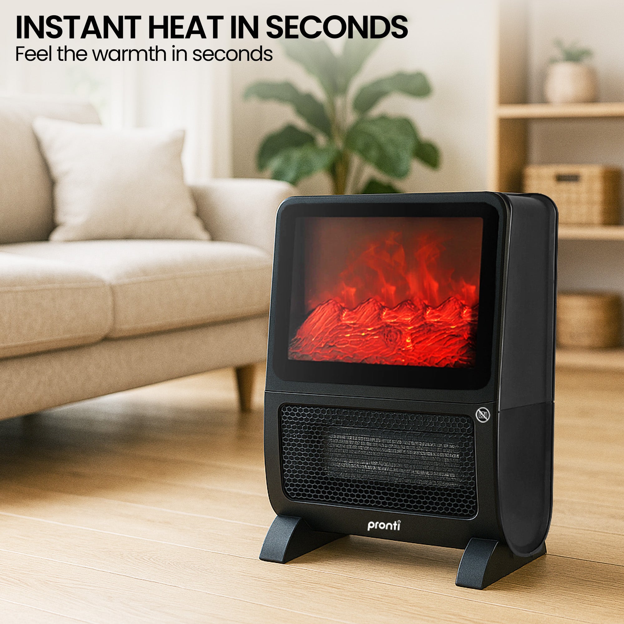 Pronti 2000W 3D Fire PTC Electric Portable Room Heater V240-HEA-TPN-TPC-RB