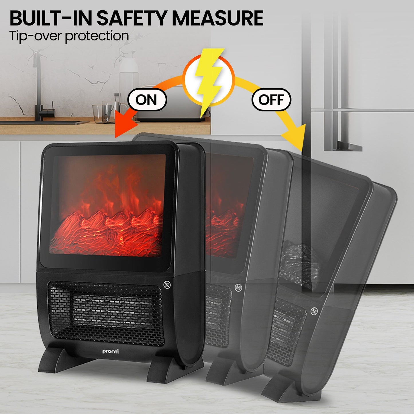 Pronti 2000W 3D Fire PTC Electric Portable Room Heater V240-HEA-TPN-TPC-RB