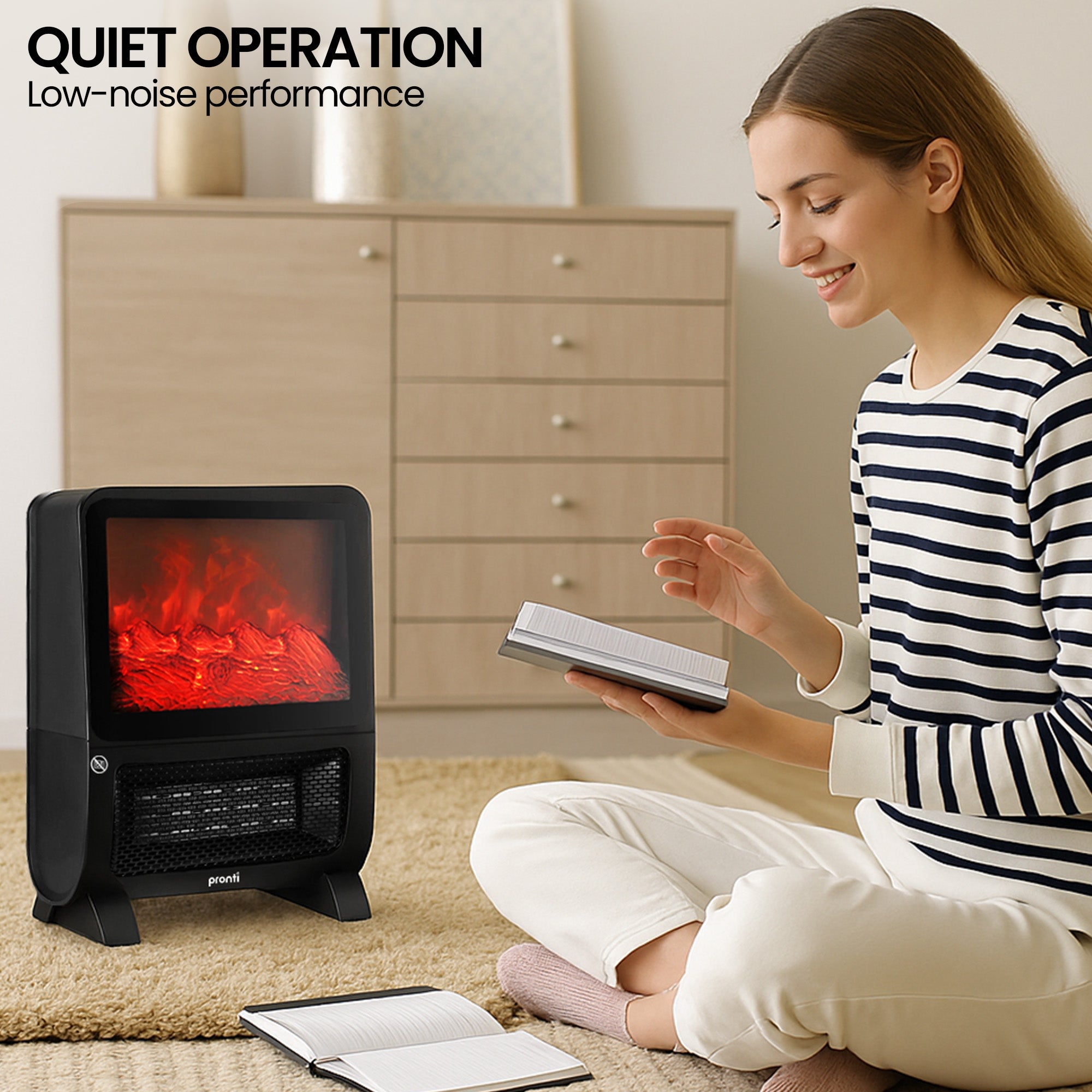 Pronti 2000W 3D Fire PTC Electric Portable Room Heater V240-HEA-TPN-TPC-RB