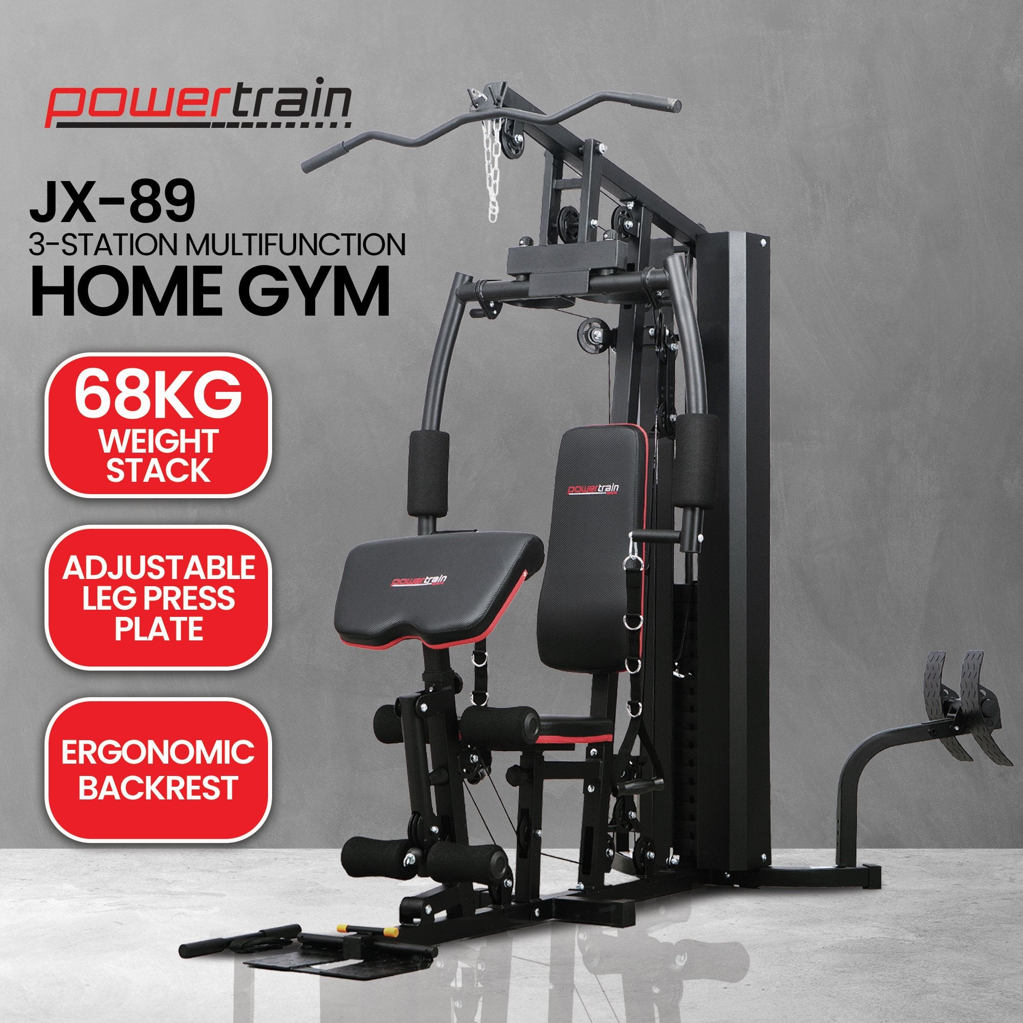 Powertrain Jx-89 Multi Station Home Gym 68kg Weight Cable Machine V240-HGM-89F-JX