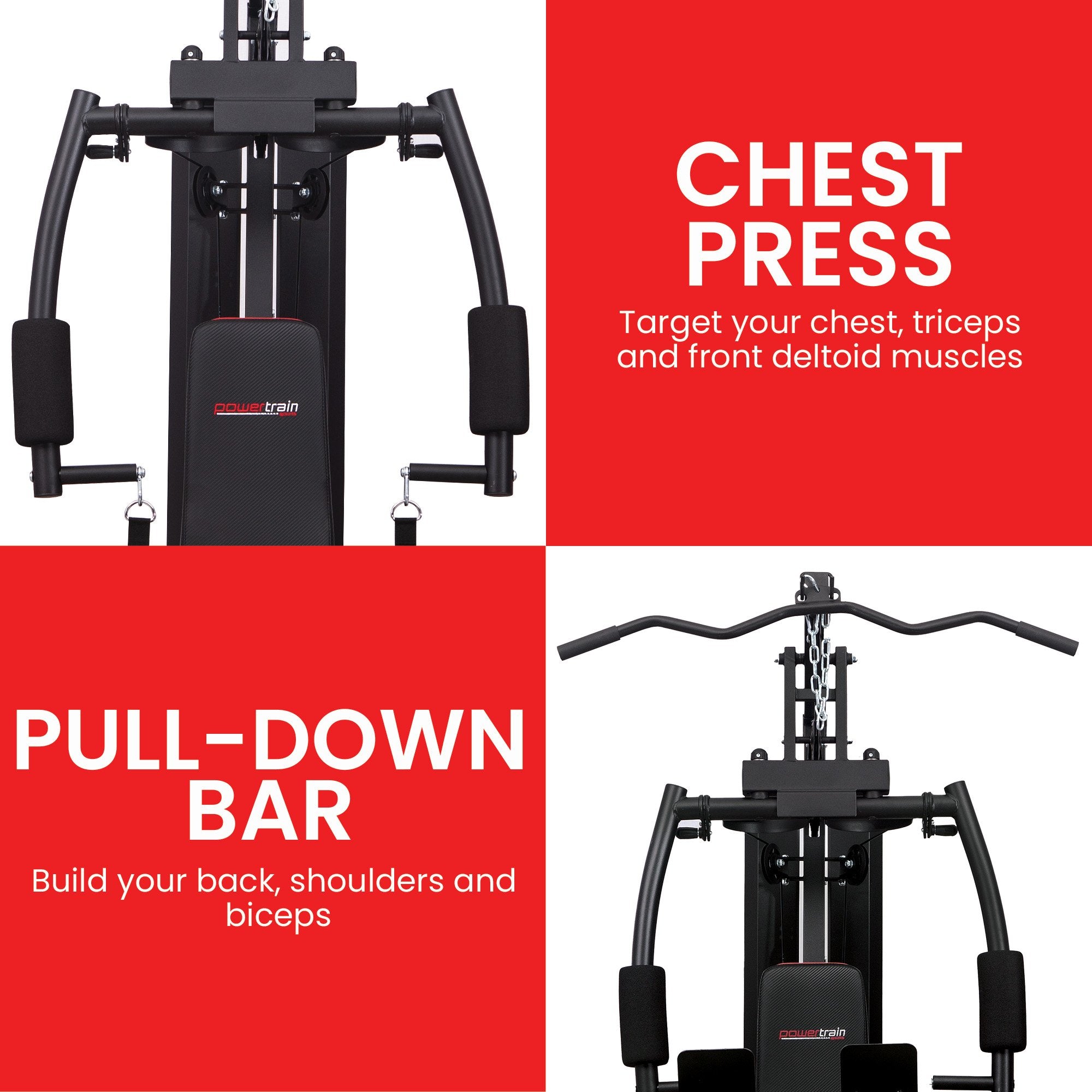 Powertrain Jx-89 Multi Station Home Gym 68kg Weight Cable Machine V240-HGM-89F-JX