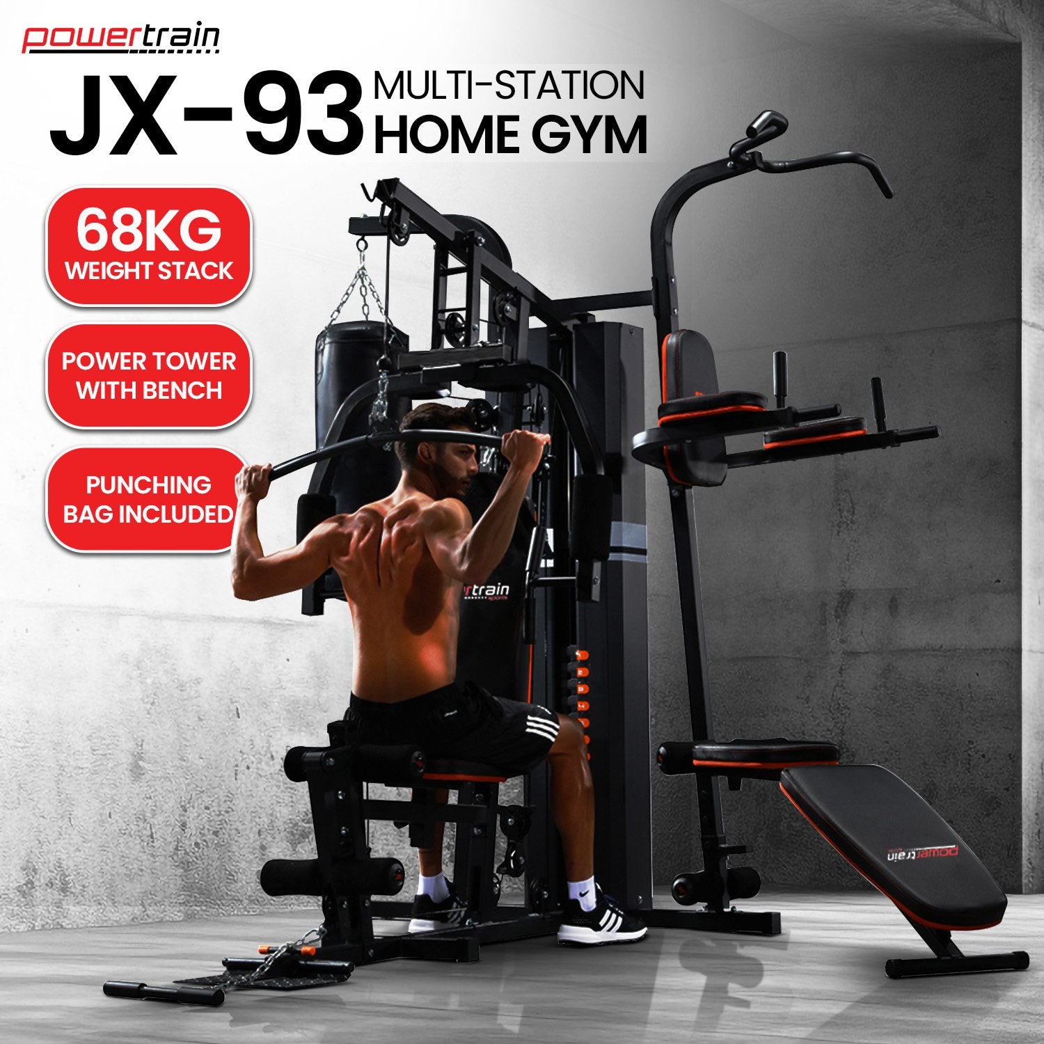 Powertrain Multi Station Home Gym 150lbs Weights Punching Bag V240-HGM-930-JX