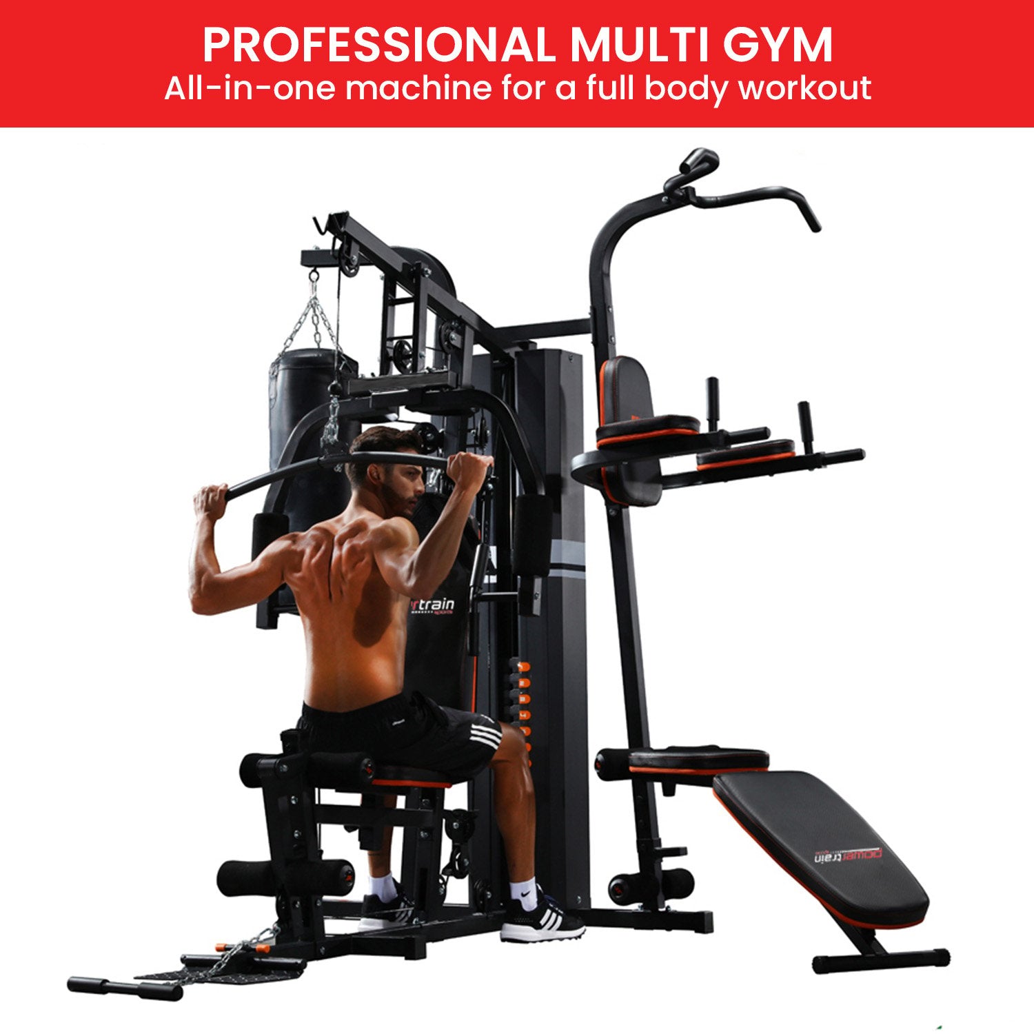 Powertrain Multi Station Home Gym 150lbs Weights Punching Bag V240-HGM-930-JX