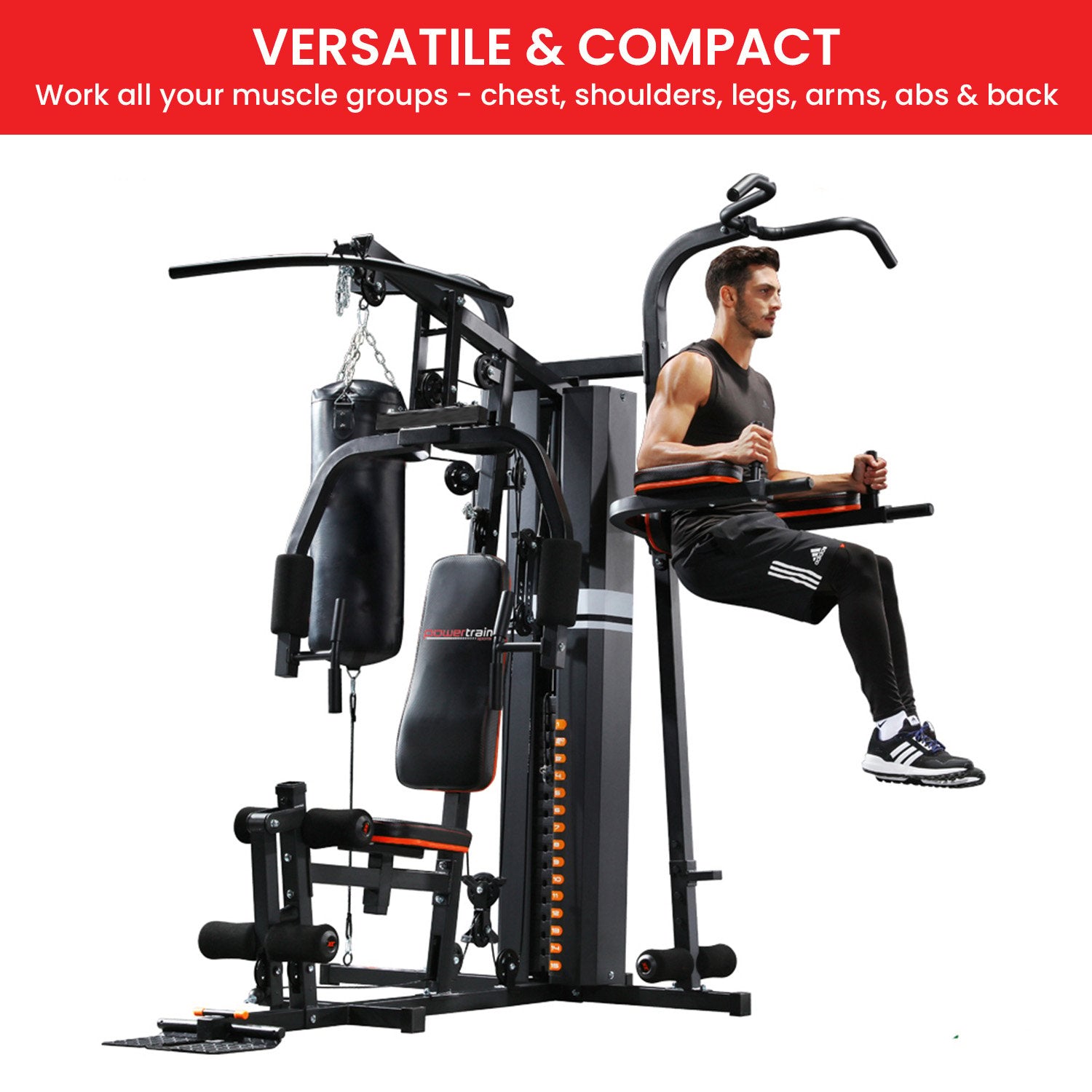 Powertrain Multi Station Home Gym 150lbs Weights Punching Bag V240-HGM-930-JX