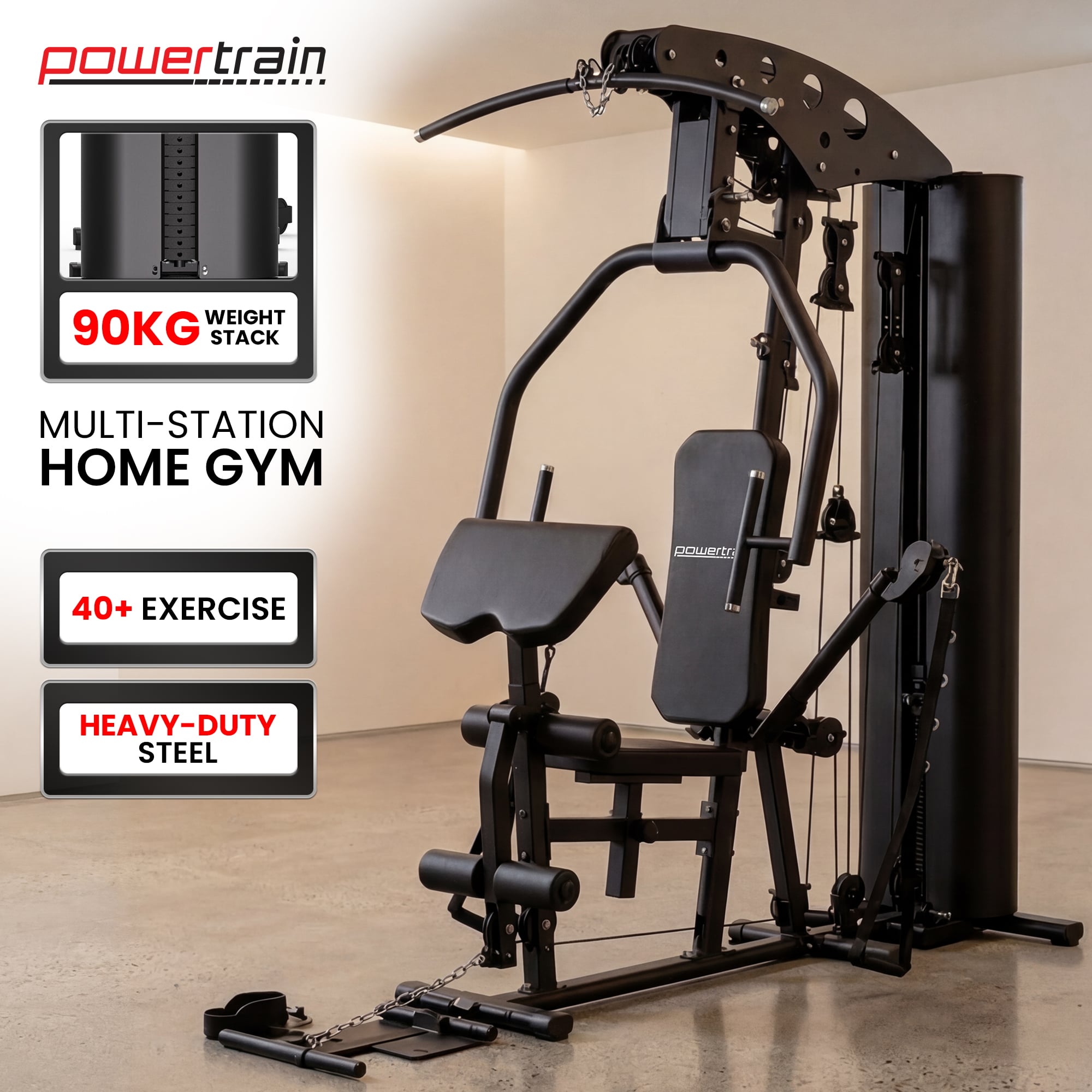 Powertrain Home Multi Gym 560 Full Body Training with 90kg Weight Stack Home Gym V240-HGM-JUN-560