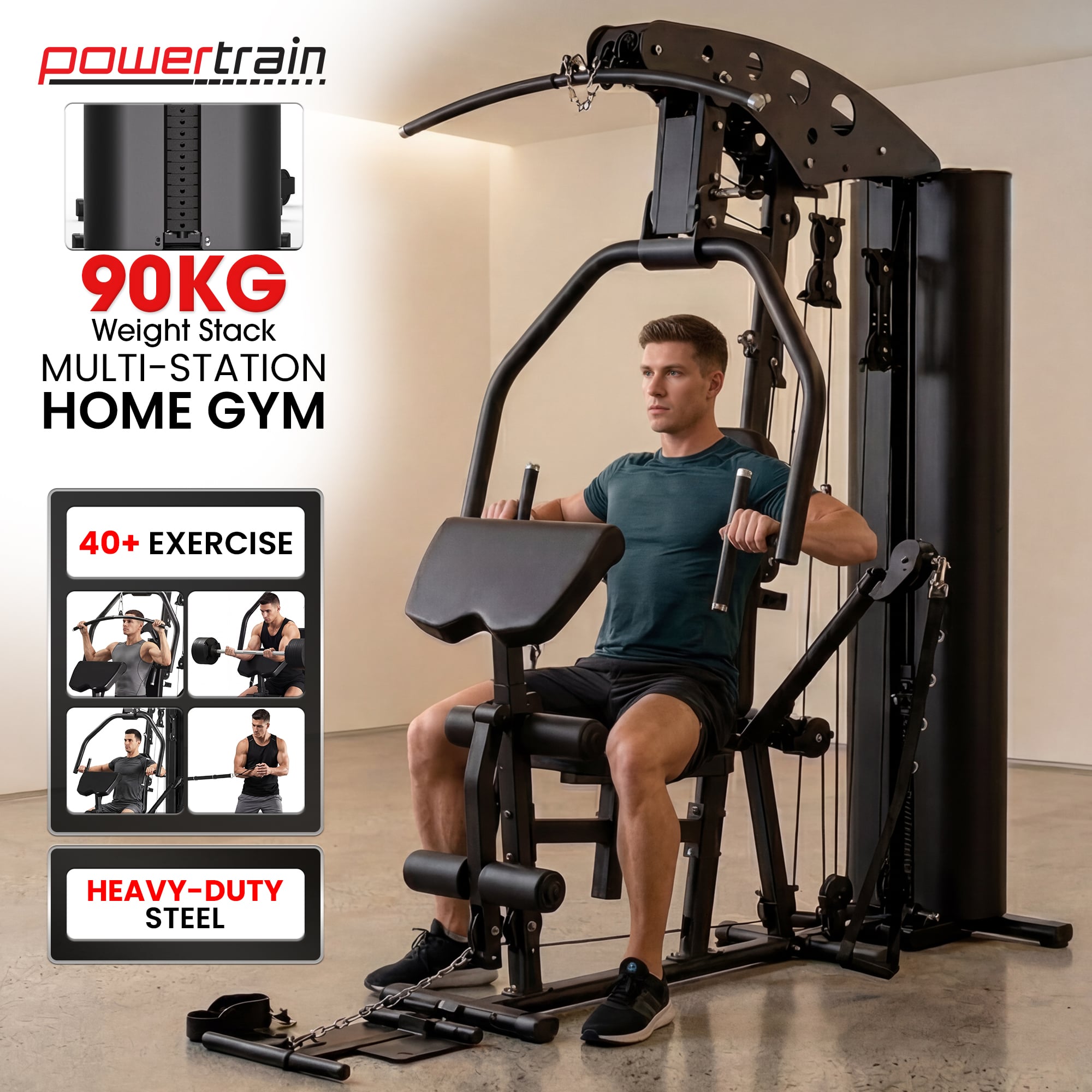 Powertrain Home Multi Gym 560 Full Body Training with 90kg Weight Stack Home Gym V240-HGM-JUN-560