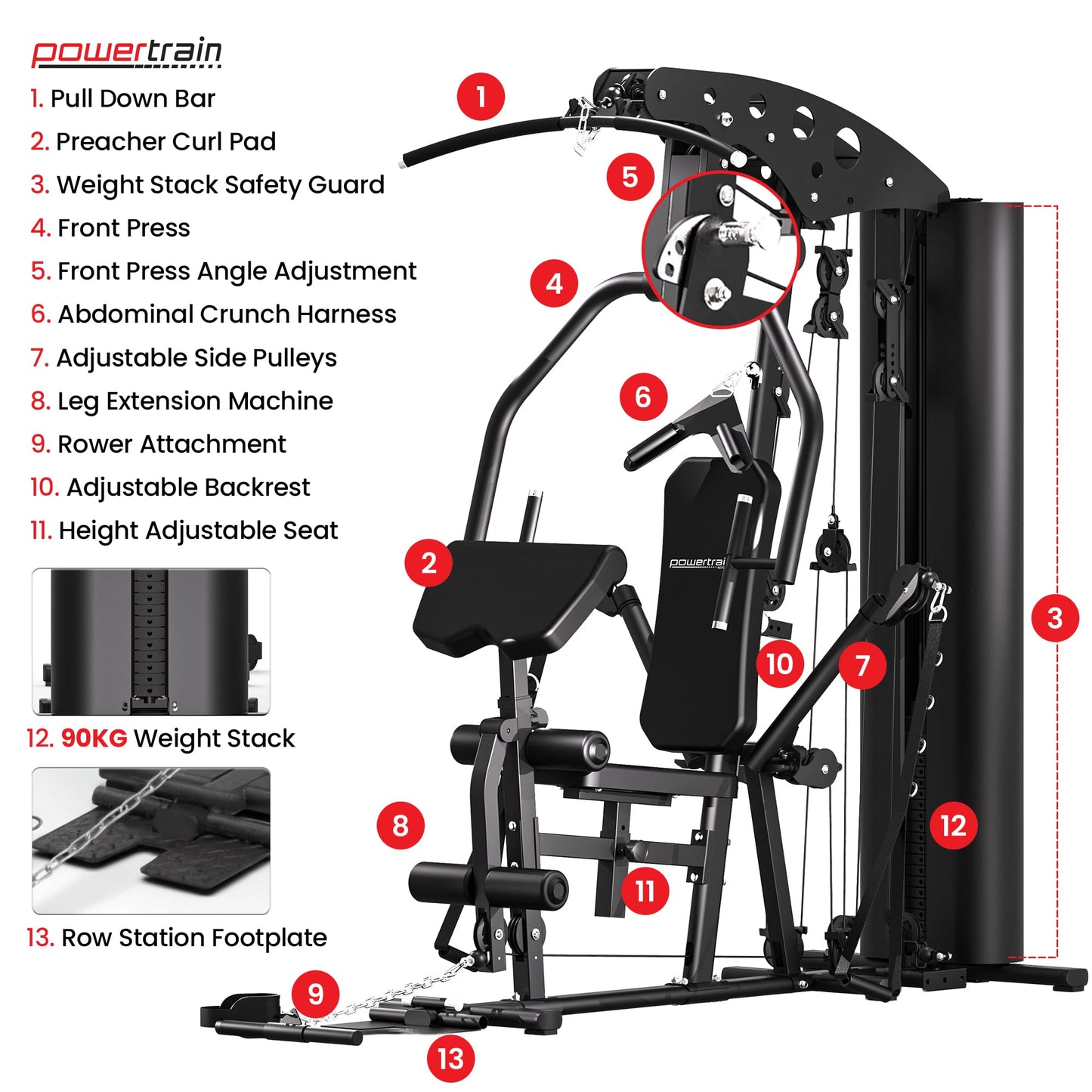 Powertrain Home Multi Gym 560 Full Body Training with 90kg Weight Stack Home Gym V240-HGM-JUN-560