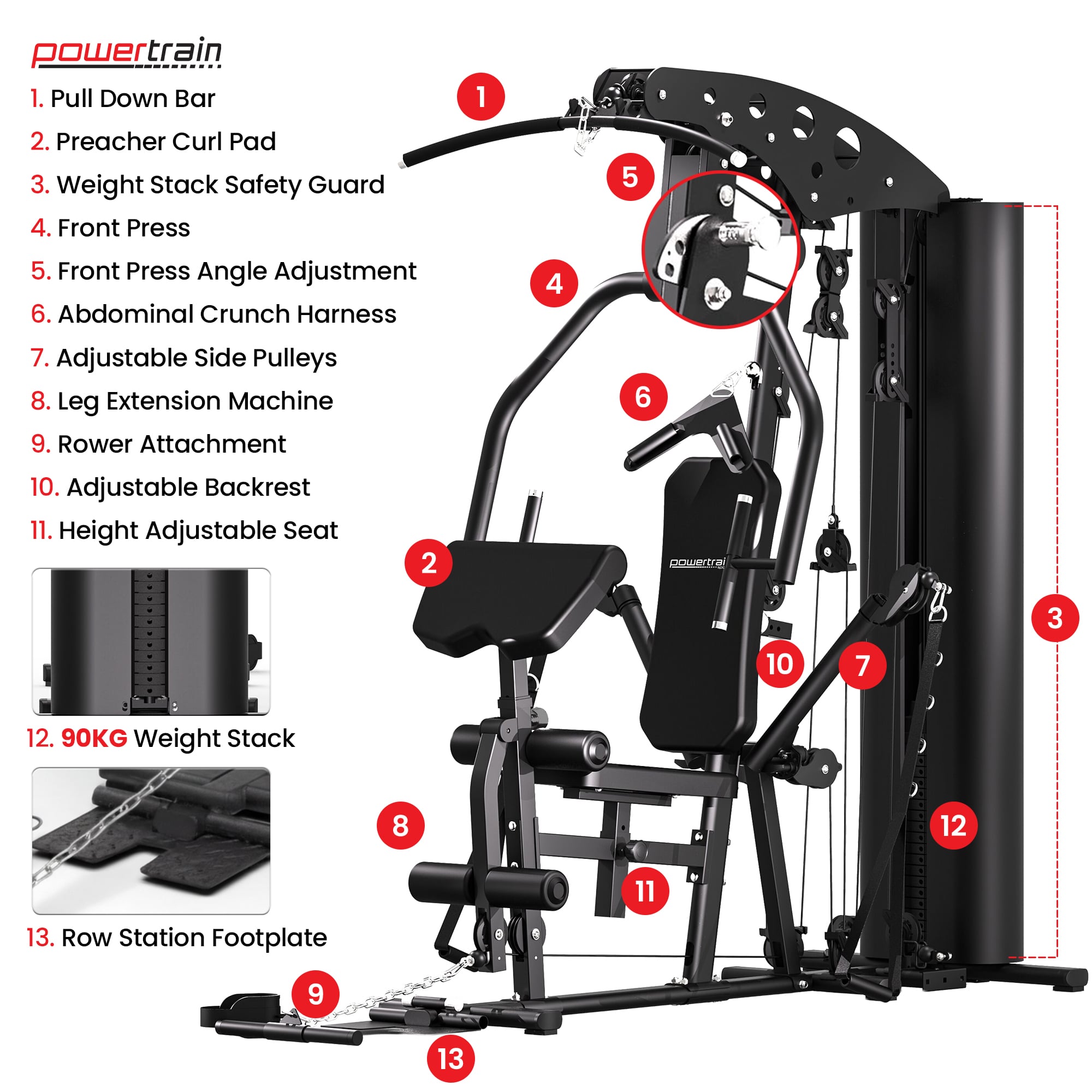 Powertrain Home Multi Gym 560 Full Body Training with 90kg Weight Stack Home Gym V240-HGM-JUN-560
