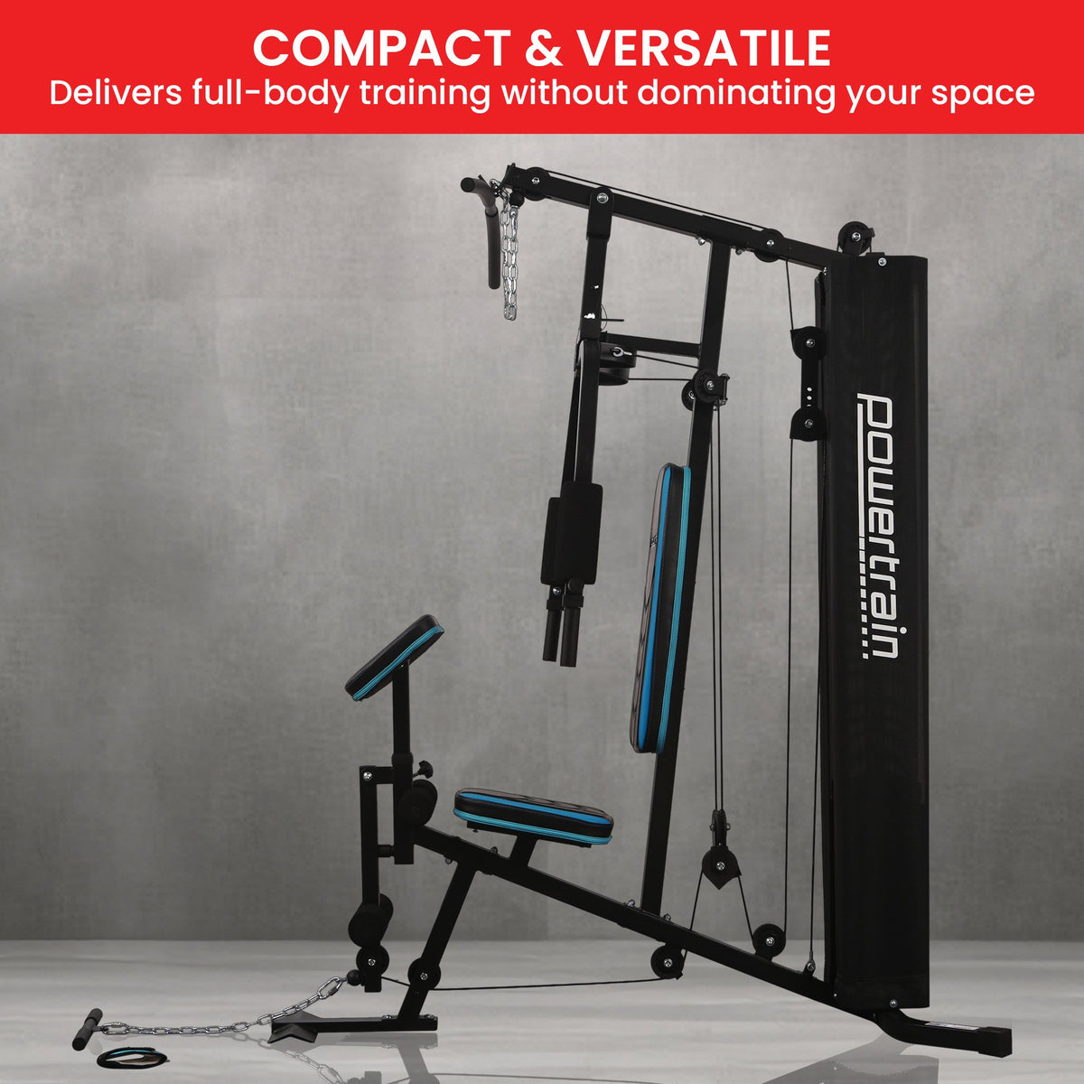 Powertrain JX-300 Multi Station Home Gym 44kg Weight Stack Cable Machine, Curl Pad Leg Extension and V240-HGM-JX-300