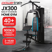 Powertrain JX-300 Multi Station Home Gym 44kg Weight Stack Cable Machine, Curl Pad Leg Extension and V240-HGM-JX-300