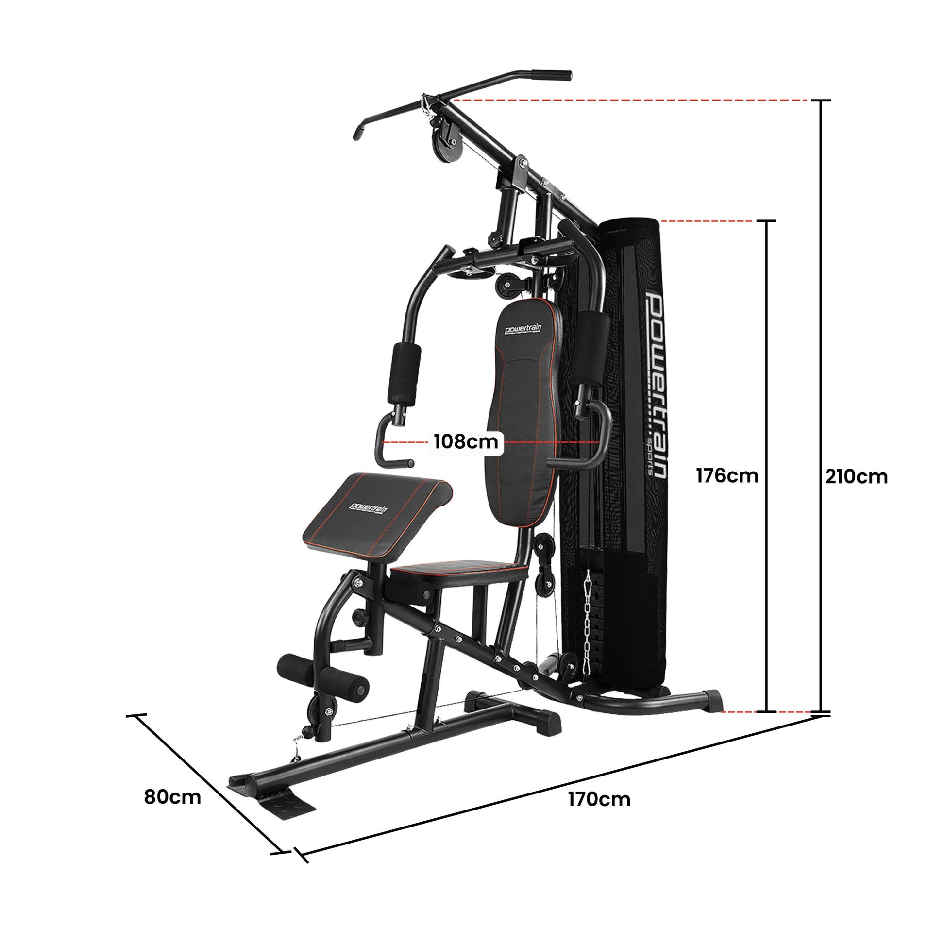 Powertrain Multi Station Home Gym With 68kg Weights Preacher Curl Pad V240-HGM-MTR-080-068