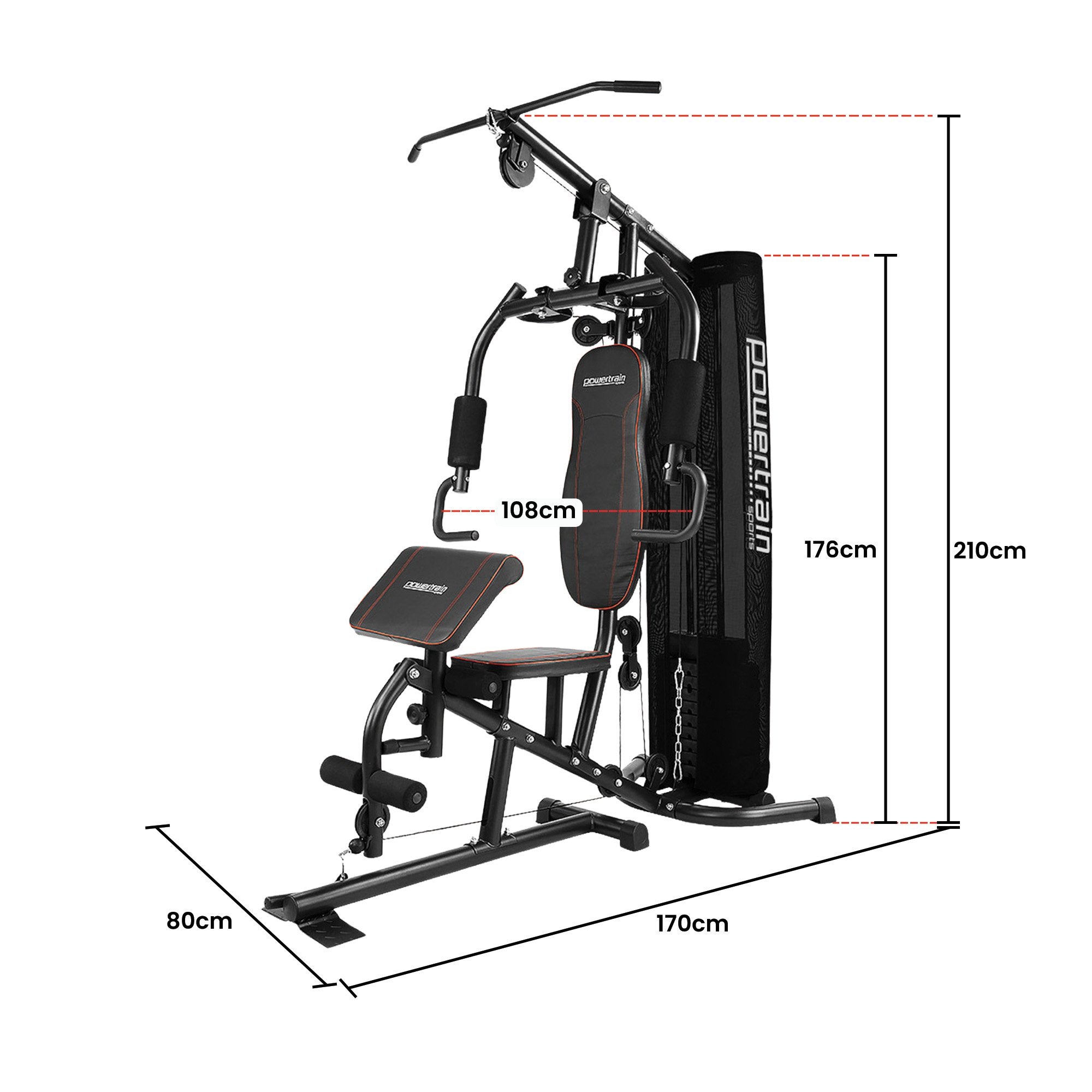Powertrain Multi Station Home Gym With 68kg Weights Preacher Curl Pad V240-HGM-MTR-080-068