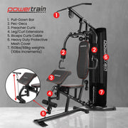 Powertrain Multi Station Home Gym With 68kg Weights Preacher Curl Pad V240-HGM-MTR-080-068
