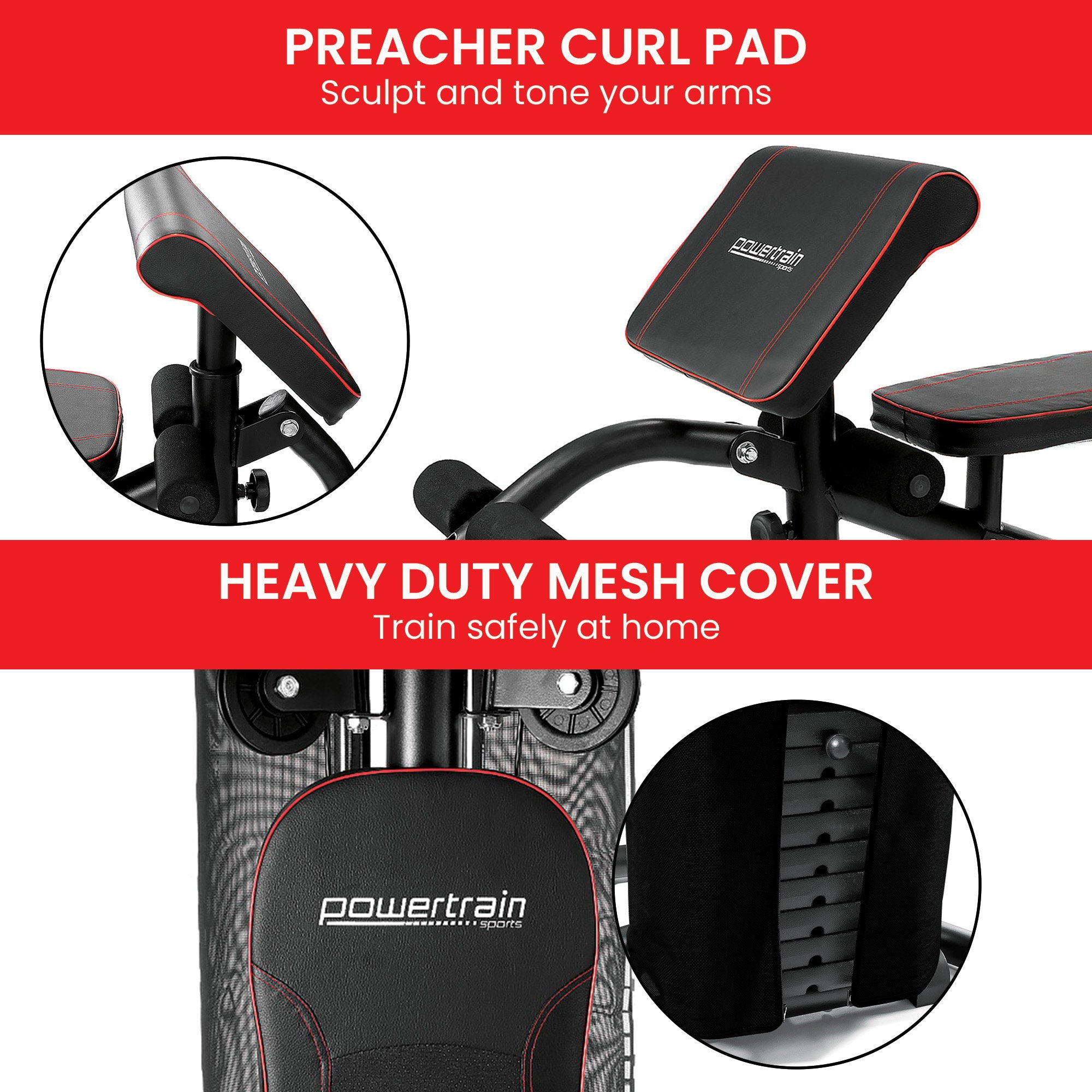 Powertrain Multi Station Home Gym With 68kg Weights Preacher Curl Pad V240-HGM-MTR-080-068