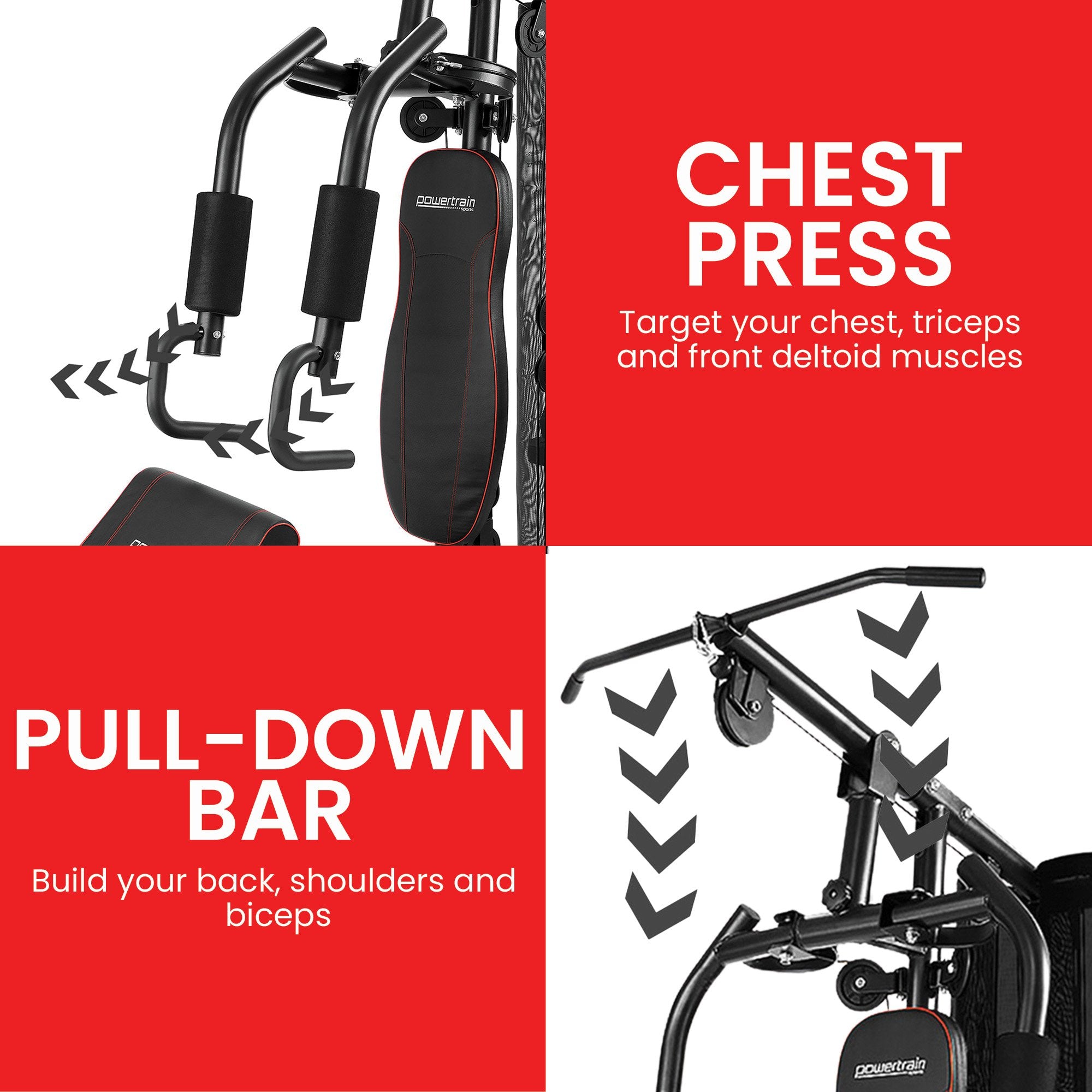 Powertrain Multi Station Home Gym With 68kg Weights Preacher Curl Pad V240-HGM-MTR-080-068