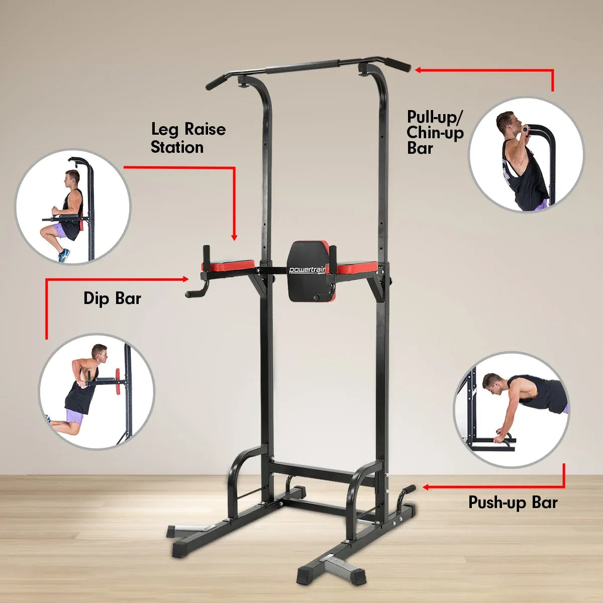 Powertrain Power Tower J06 Multifunction Strength Training Station with Pull-Up Bar Leg Raise Station Dip Bar