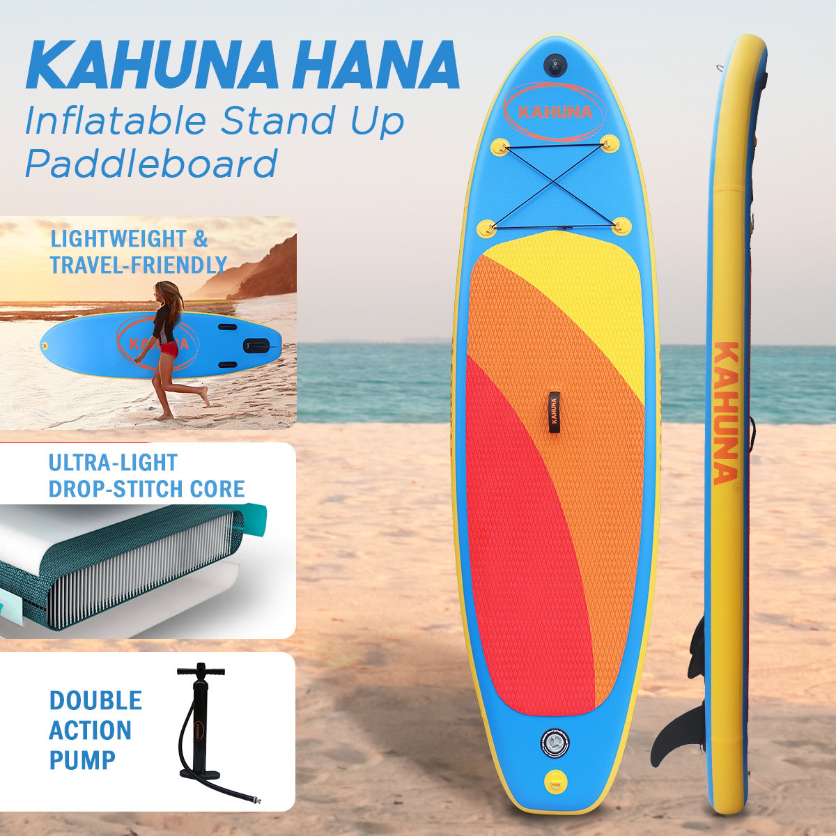 Kahuna Hana Inflatable Stand Up Paddle Board 10FT w/ iSUP Accessories V240-IFB-HLE-305-BU