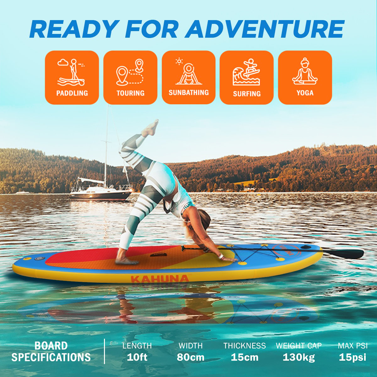 Kahuna Hana Inflatable Stand Up Paddle Board 10FT w/ iSUP Accessories V240-IFB-HLE-305-BU