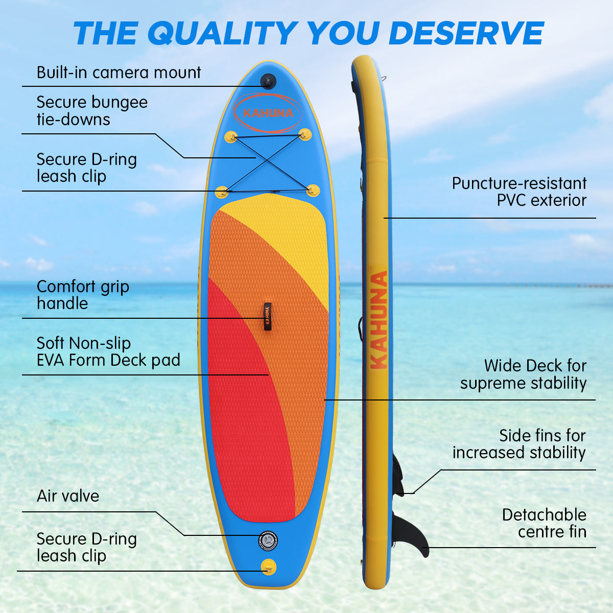 Kahuna Hana Inflatable Stand Up Paddle Board 10FT w/ iSUP Accessories V240-IFB-HLE-305-BU