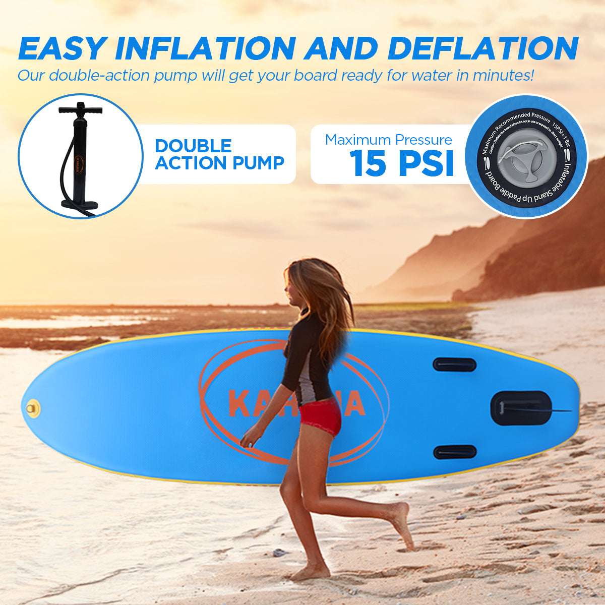 Kahuna Hana Inflatable Stand Up Paddle Board 10FT w/ iSUP Accessories V240-IFB-HLE-305-BU