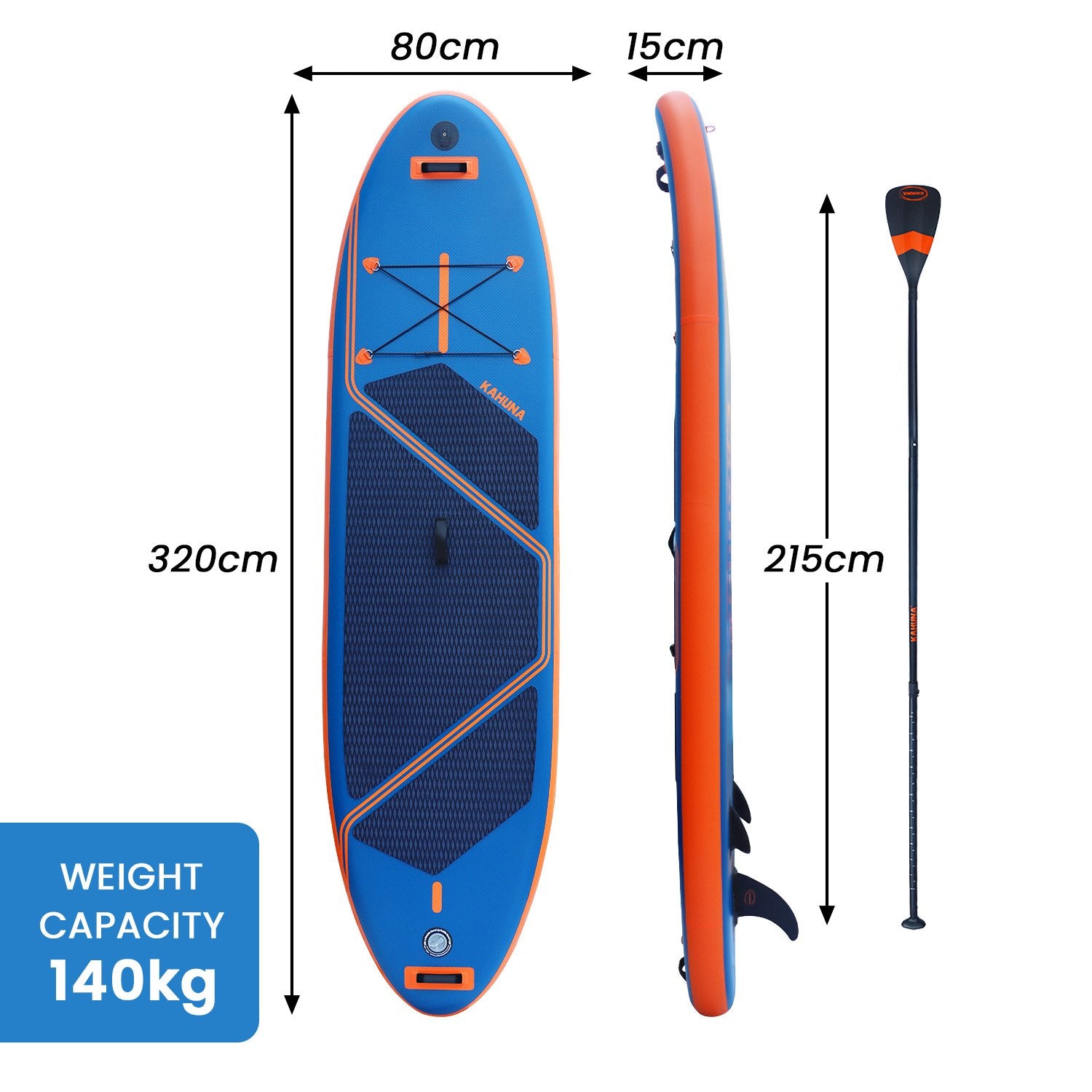 Kahuna Kai Premium Sports 10.6FT Inflatable Paddle Board V240-IFB-HLE-320P-BU