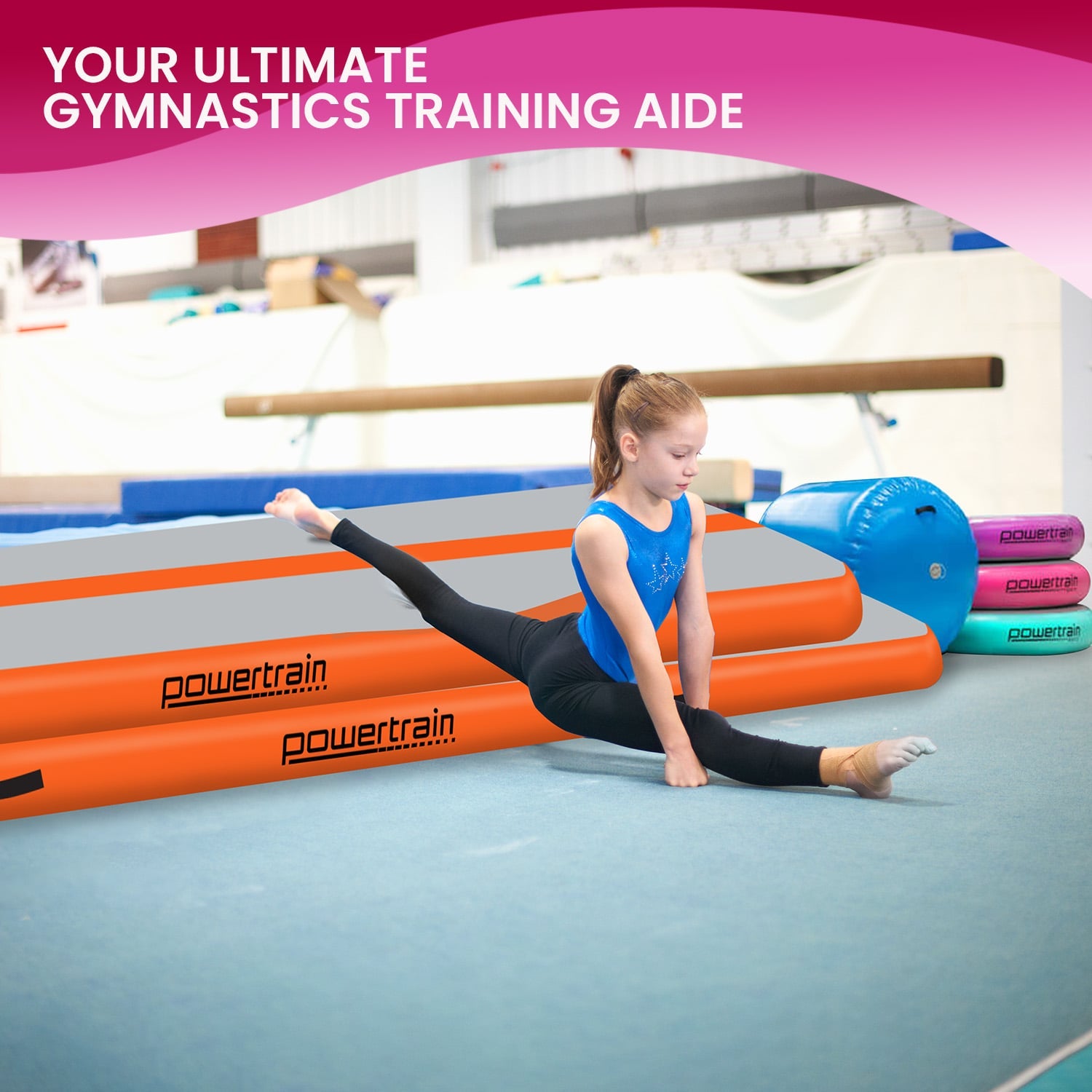 Powertrain Airtrack 20cm Thick 3m x 1m Inflatable Gymnastics Tumbling Mat Air Track - Orange V240-IFM-HL-301-ORG