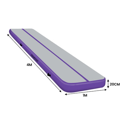 Powertrain Airtrack 20cm Thick 4m x 1m Inflatable Gymnastics Tumbling Mat Air Track - Purple V240-IFM-HL-401-PGY