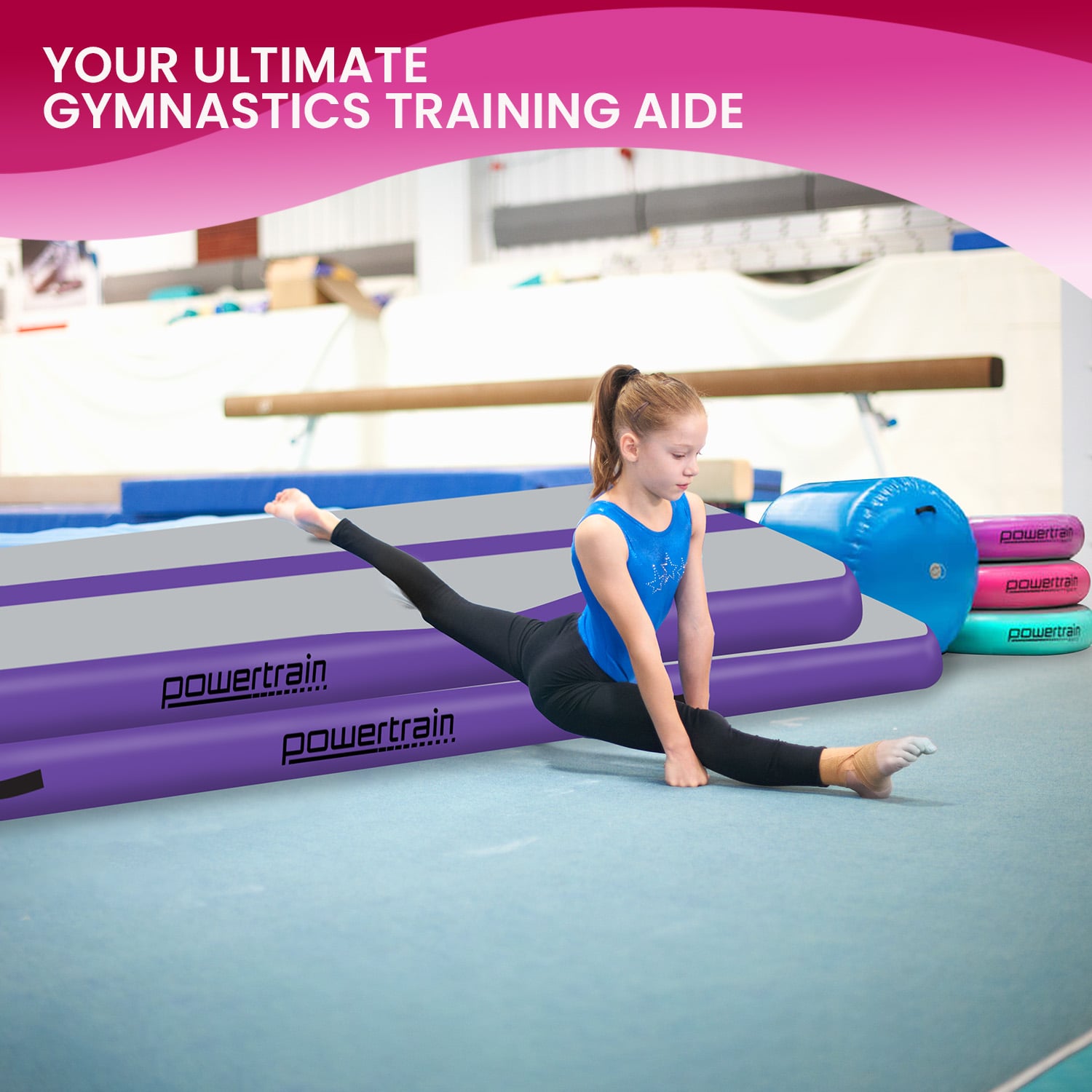 Powertrain Airtrack 20cm Thick 4m x 1m Inflatable Gymnastics Tumbling Mat Air Track - Purple V240-IFM-HL-401-PGY
